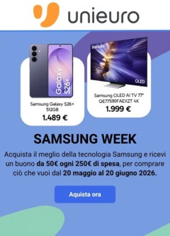 Anteprima dell'opuscolo Volantino Unieuro - Samsung Week dal negozio Unieuro valido da 20/04/2026