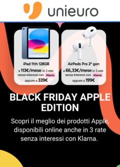 Anteprima dell'opuscolo Volantino - Black Friday Apple dal negozio Unieuro valido da 05/11/2025