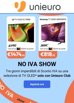 Anteprima del volantino Volantino Unieuro - no iva show tv valido a partire dal 27.02.2026