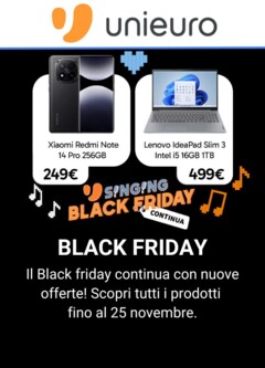 Anteprima del volantino Unieuro Black Friday valido a partire dal 19.11.2025