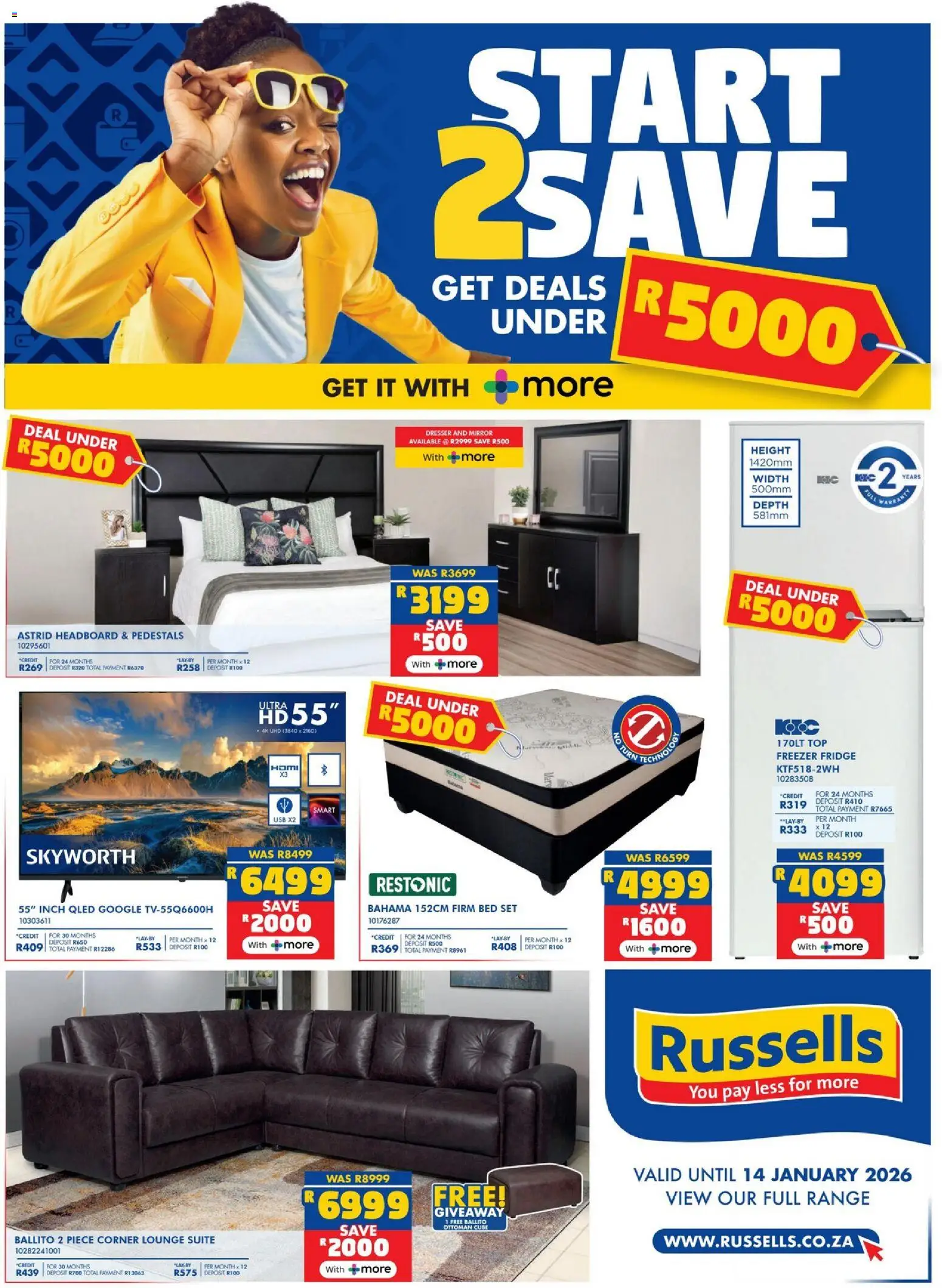 New Russells catalogue – valid from 29.12.2025 | Page: 1 | Products: USB, Freezer fridge, Mirror, Ottoman