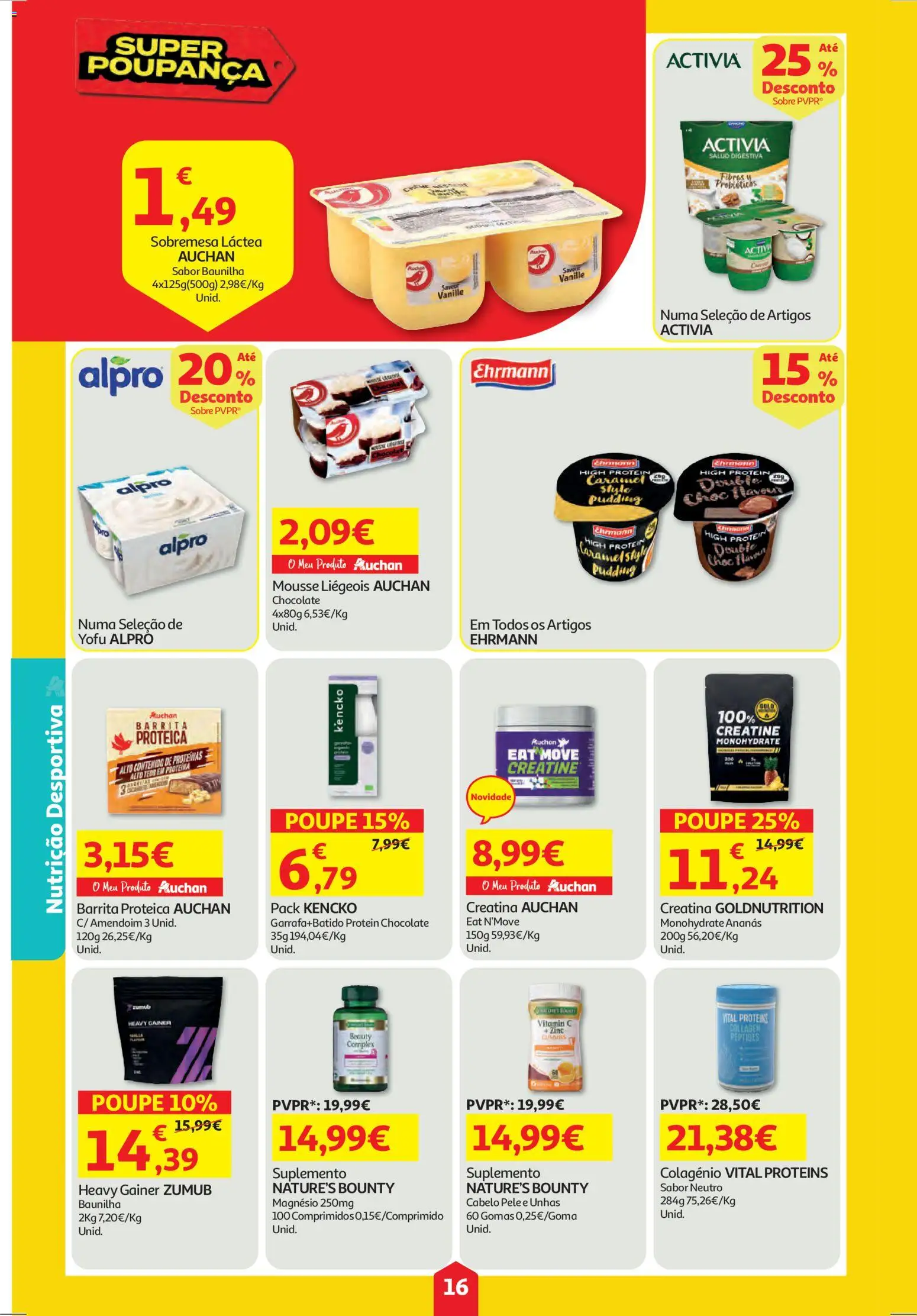 Auchan folheto │ válido de 25.12.2025 | Página: 16 | Produtos: Creatina, Chocolate, Gomas, Proteina