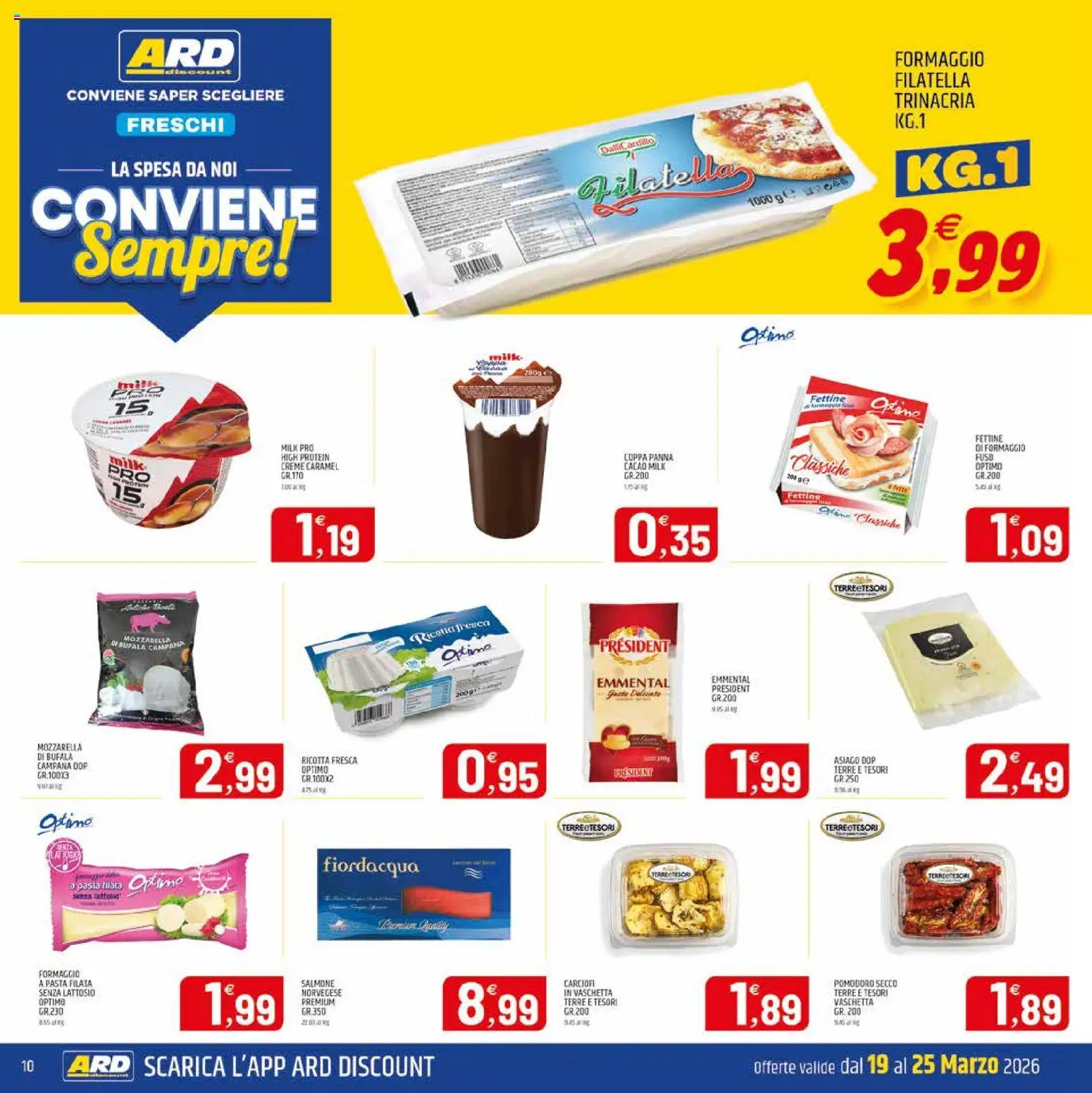 Volantino ARD Discount del 19.03.2026 | Pagina: 10 | Prodotti: Salmone, Mozzarella, Pomodoro, Carciofi
