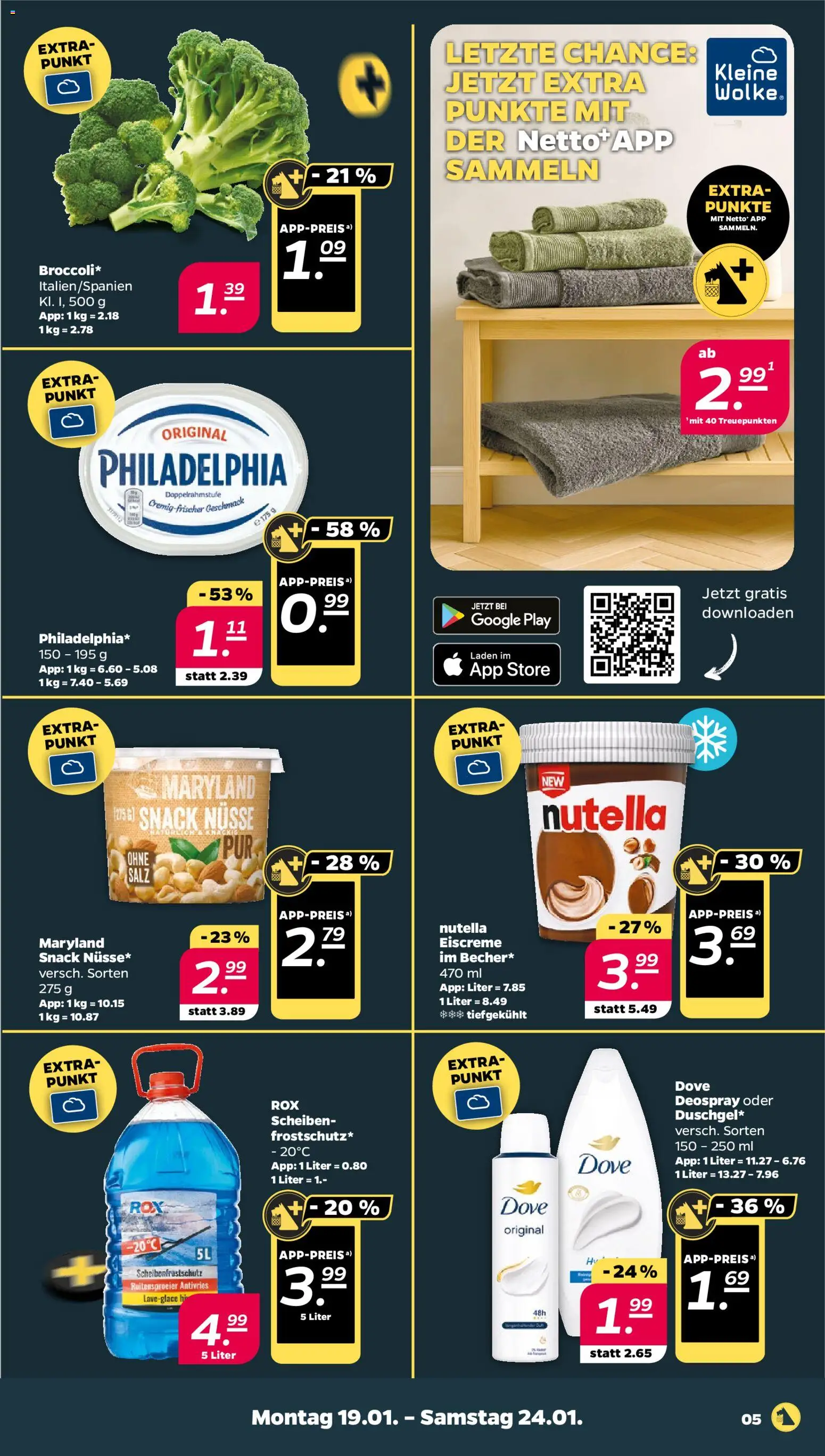 Netto Prospekt 	 – gültig ab 19.01.2026 | Seite: 5 | Produkte: Philadelphia, Nutella, Salz, Deospray