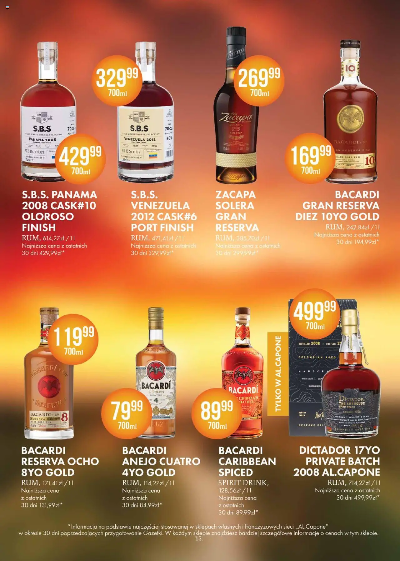 Al.Capone Gazetka od 08.09.2025 | Strona: 13 | Produkty: Rum, Zacapa, Finish