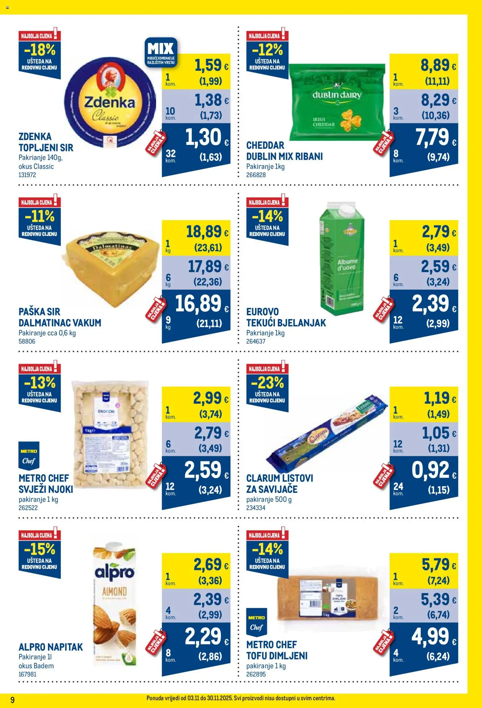 Metro katalog | vrijedi od 03.11.2025 | Stranica: 9 | Proizvodi: Alpro, Njoki, Badem, Tofu