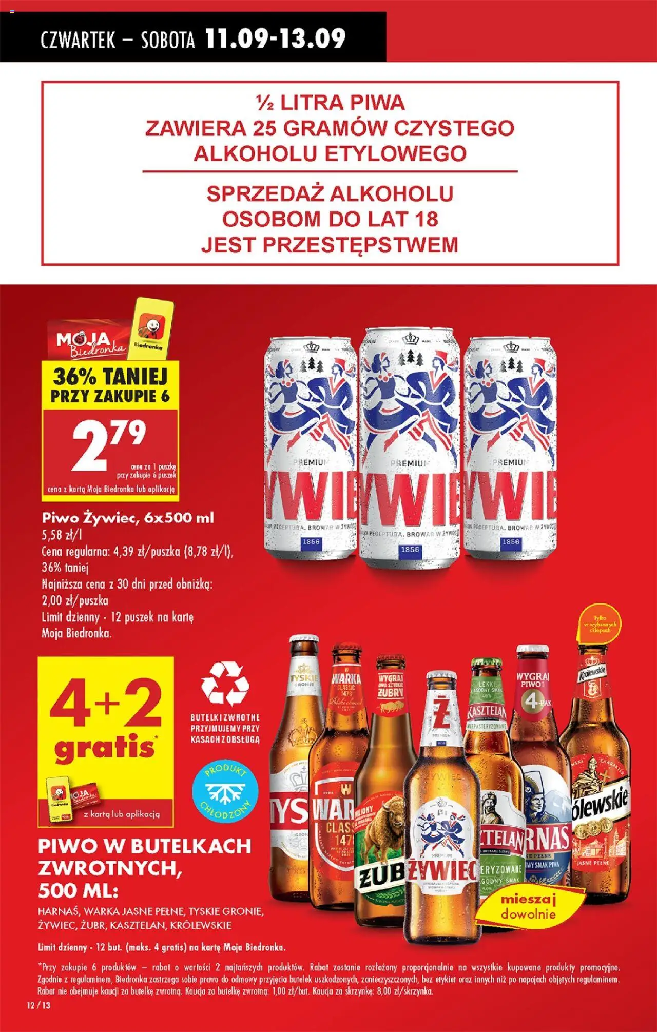 Biedronka gazetka - Oferta w tym tygodniu od 11.09.2025 | Strona: 12 | Produkty: Karta, Warka, Tyskie, Piwo