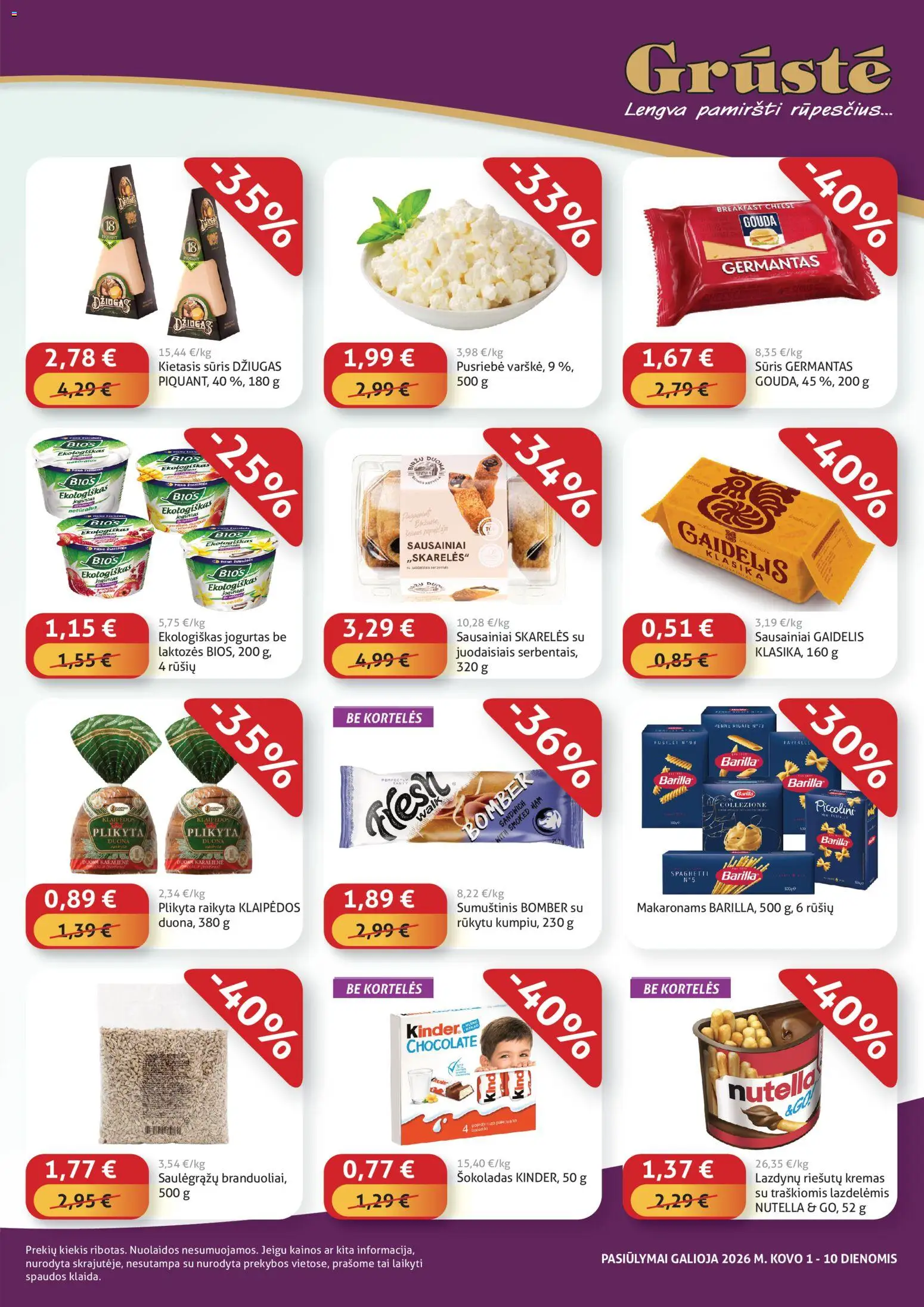 GRUSTE akcijos nuo 01.03.2026 | Puslapis: 3 | Prekių: Kremas, Sumuštinis, Jogurtas, Sūris
