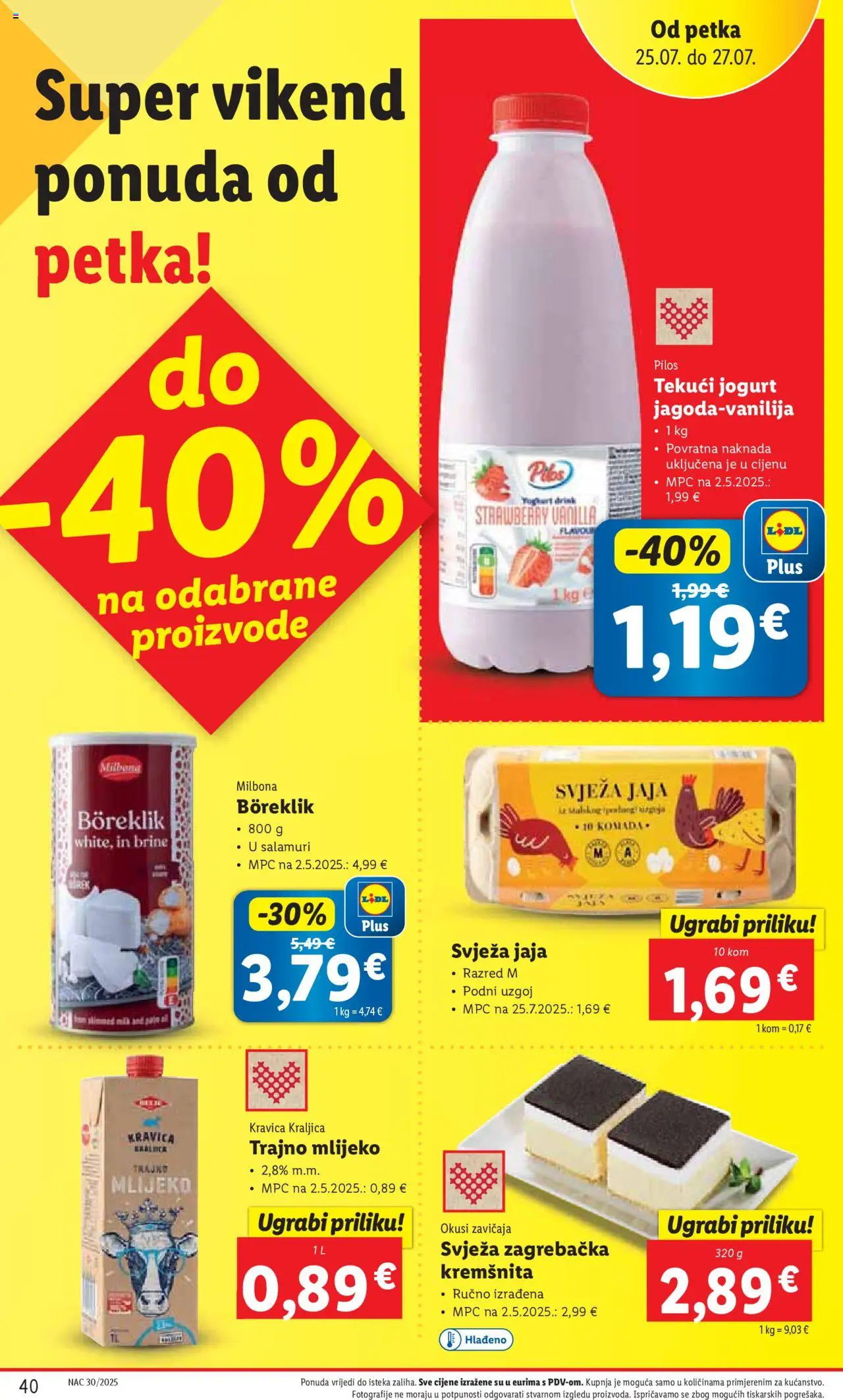 Lidl katalog | vrijedi od 24.07.2025 | Stranica: 40 | Proizvodi: Mlijeko, Jogurt, Jaja, Trajno mlijeko