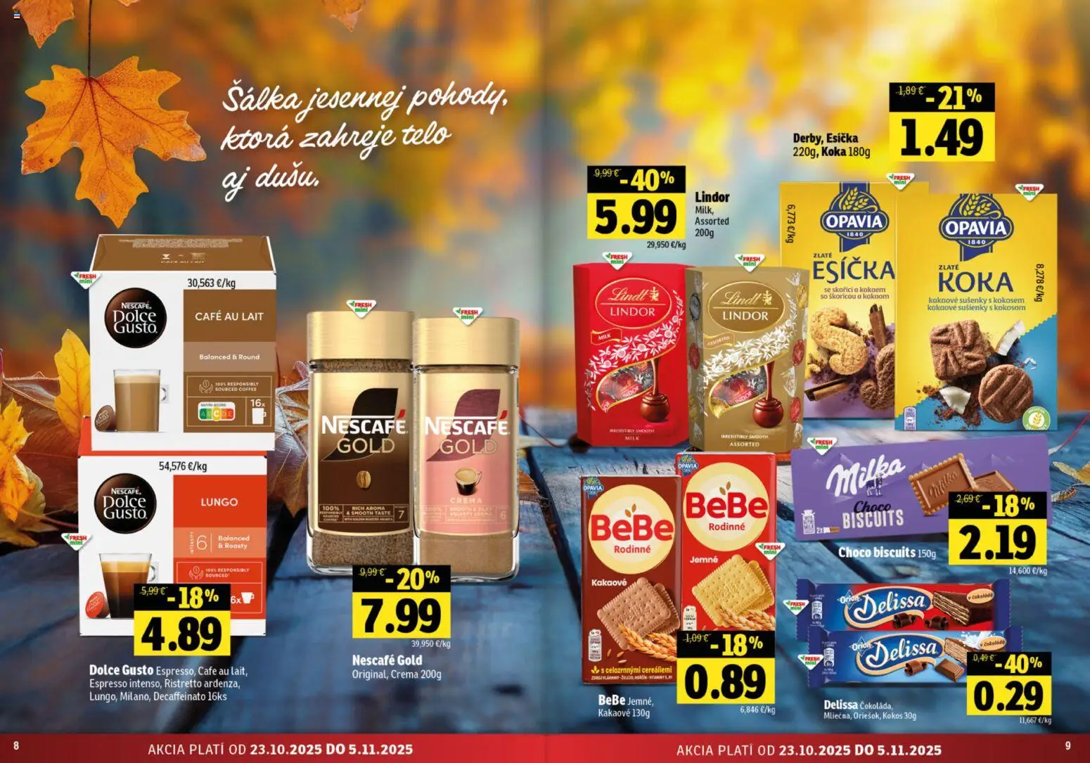 Nové Fresh akcie – leták je platný od 23.10.2025 | Strana: 5 | Produkty: Dolce Gusto, Lindor, Nescafé Gold