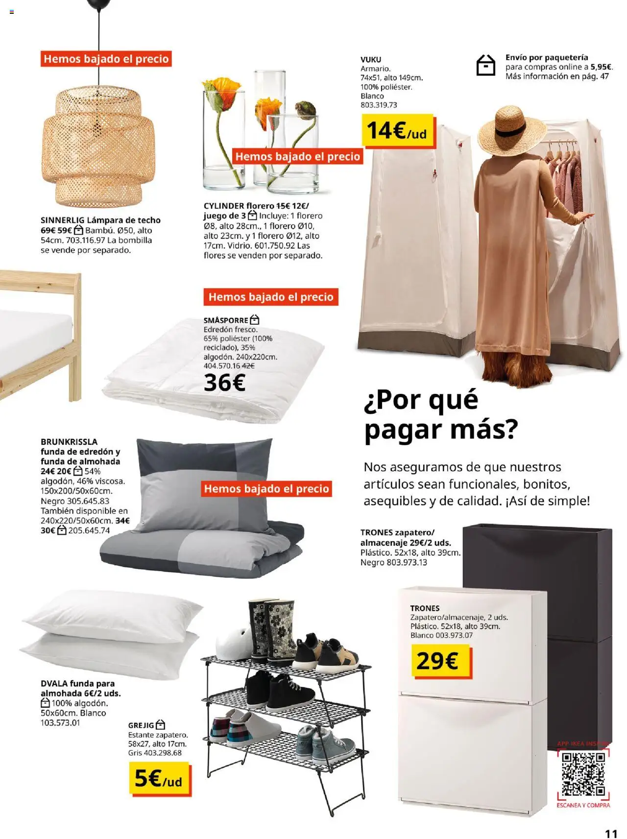 Catálogo IKEA Precios bajos. Muy bajos │ válido desde el 04.02.2025 | Página: 11 | Productos: Edredón, Lámpara de techo, Almohada, Almacenaje