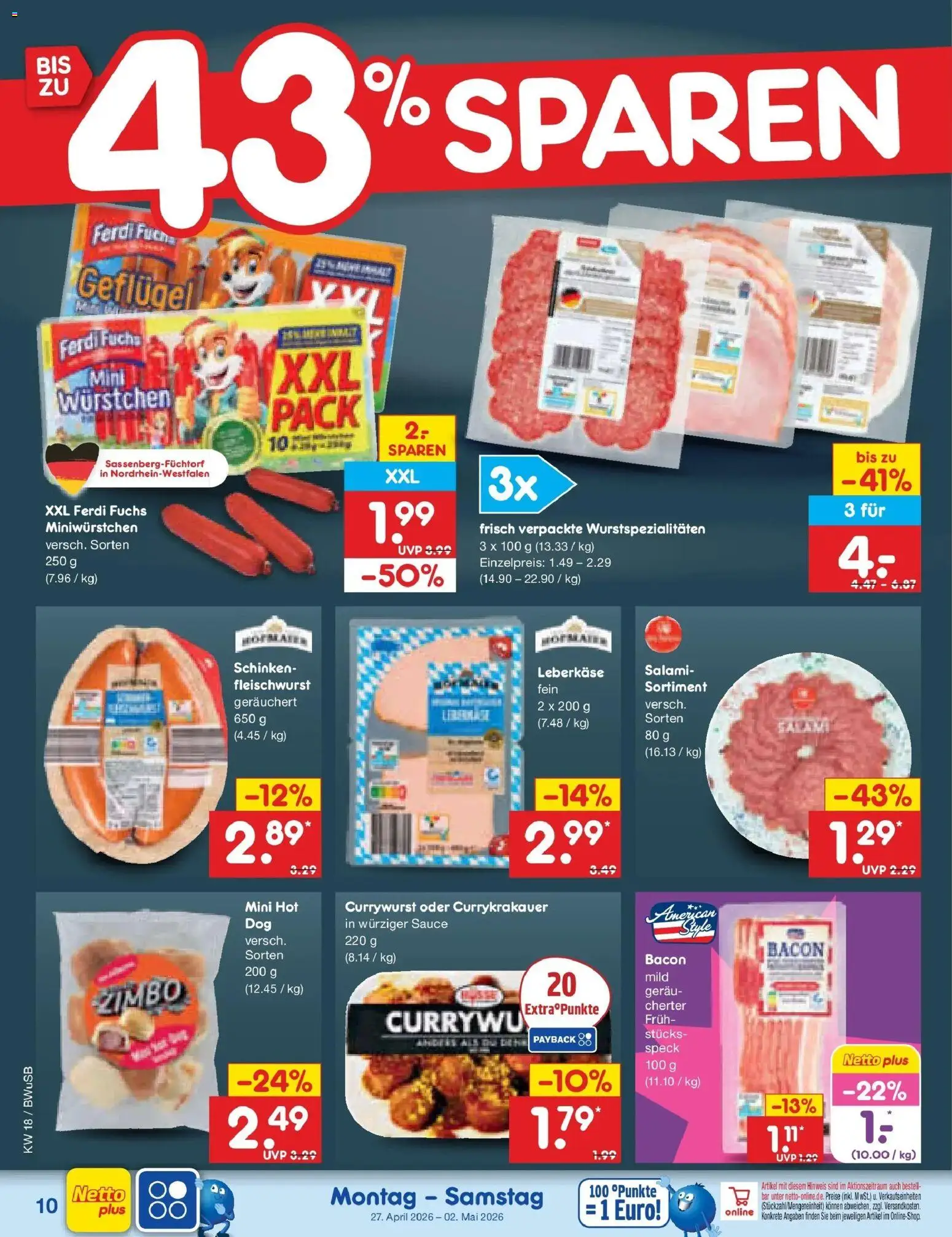Netto Marken-Discount Prospekt Stemwede-Dielingen	 – gültig ab 27.04.2026 | Seite: 12 | Produkte: Salami, Schinken, Leberkase