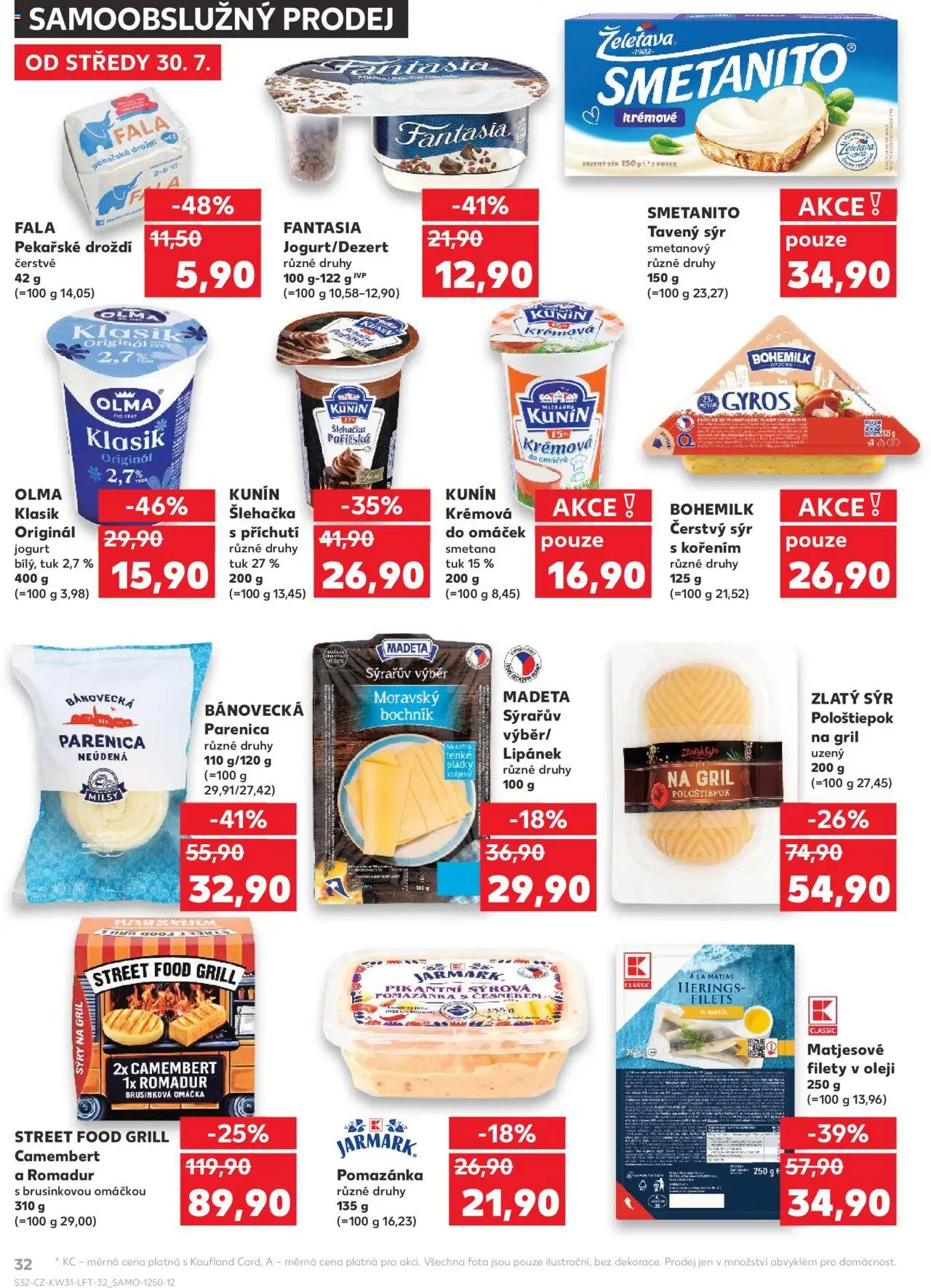 Kaufland leták - Liberec od 30.07.2025 | Strana: 32 | Produkty: Sýr, Sýry, Romadur, Sýr Pološtiepok