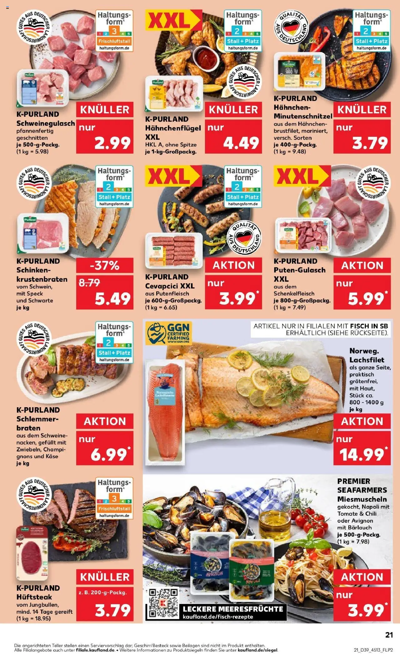 Kaufland prospekt Eggenfelden	 – gültig ab 25.09.2025 | Seite: 21 | Produkte: Schweinegulasch, Meeresfrüchte, Chili, Steak