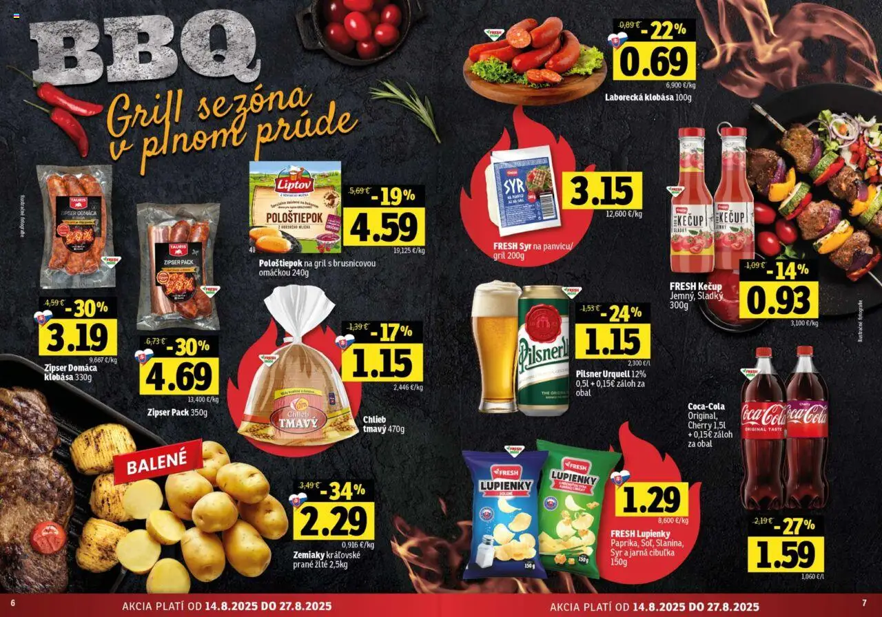 Fresh Východné Slovensko │ platný od 14.08.2025 | Strana: 4 | Produkty: Gril, Syr, Klobása, Kečup