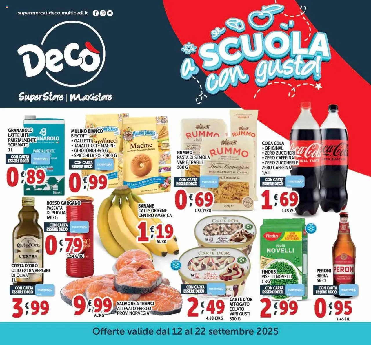 Volantino Decò del 12.09.2025 | Pagina: 1 | Prodotti: Panna, Latte, Olio extra vergine, Coca Cola