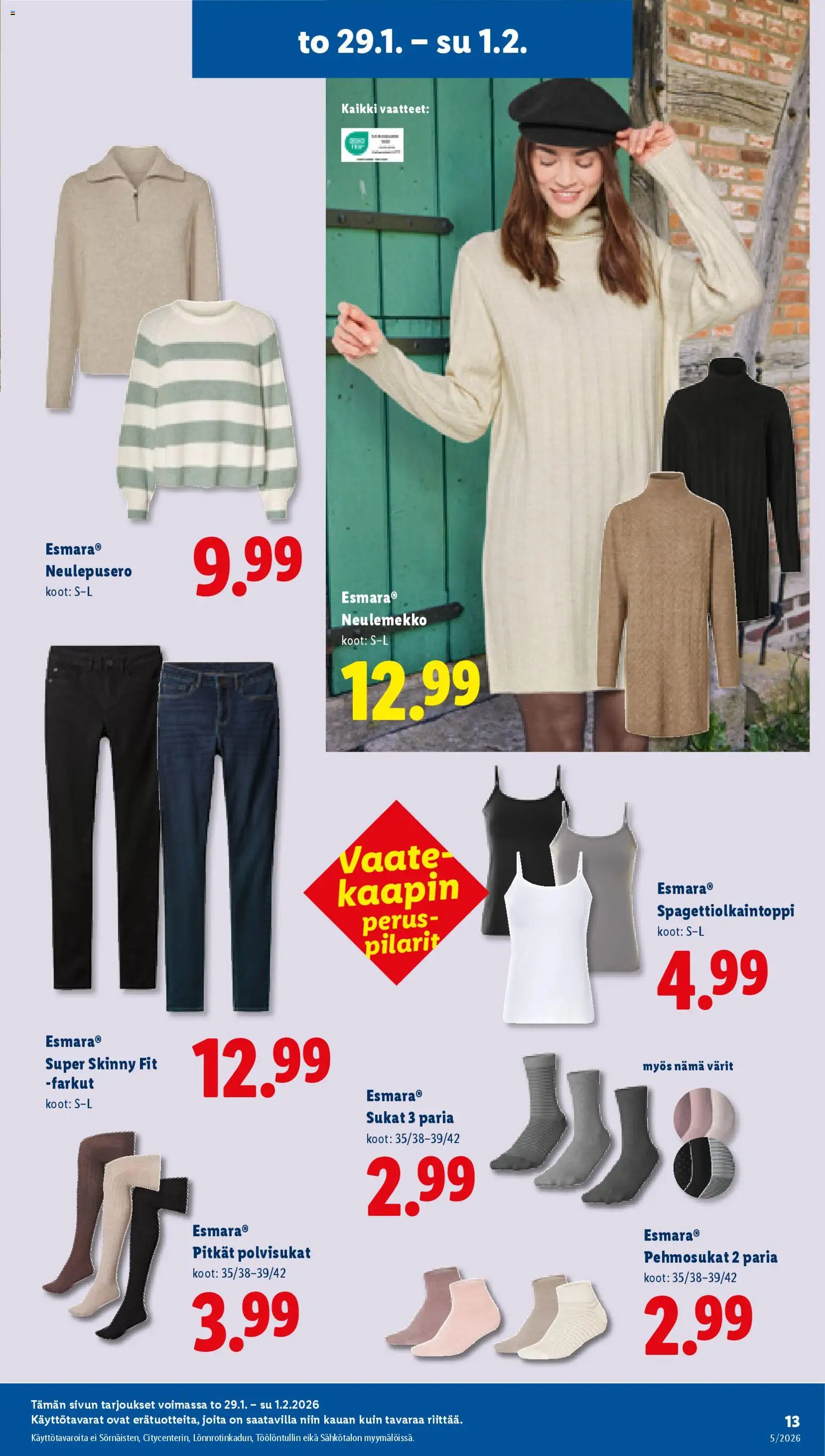 Lidl tarjoukset – voimassa 29.01.2026 alkaen | Sivu: 15 | Tuotteet: Vaatteet, Sukat, Farkut, Polvisukat