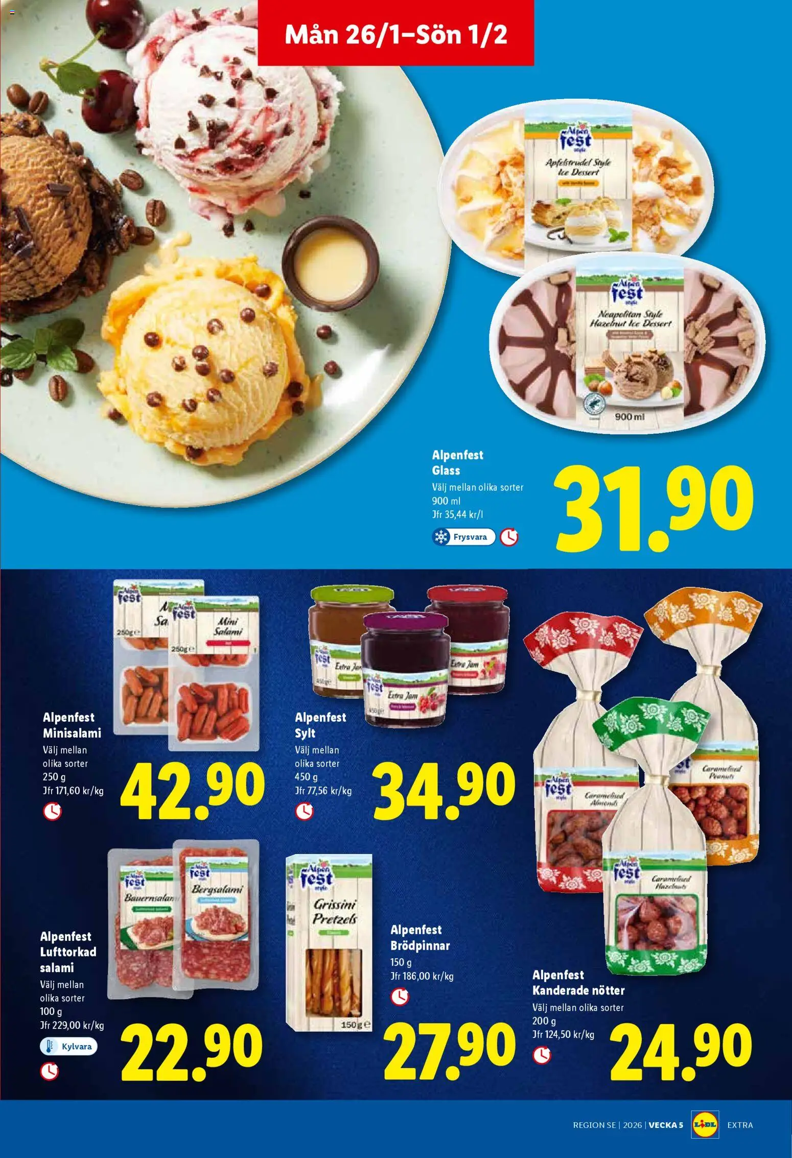Lidl reklamblad aktuell från 26.01.2026 | Sida: 14 | Produkter: Salami, Nötter, Glass