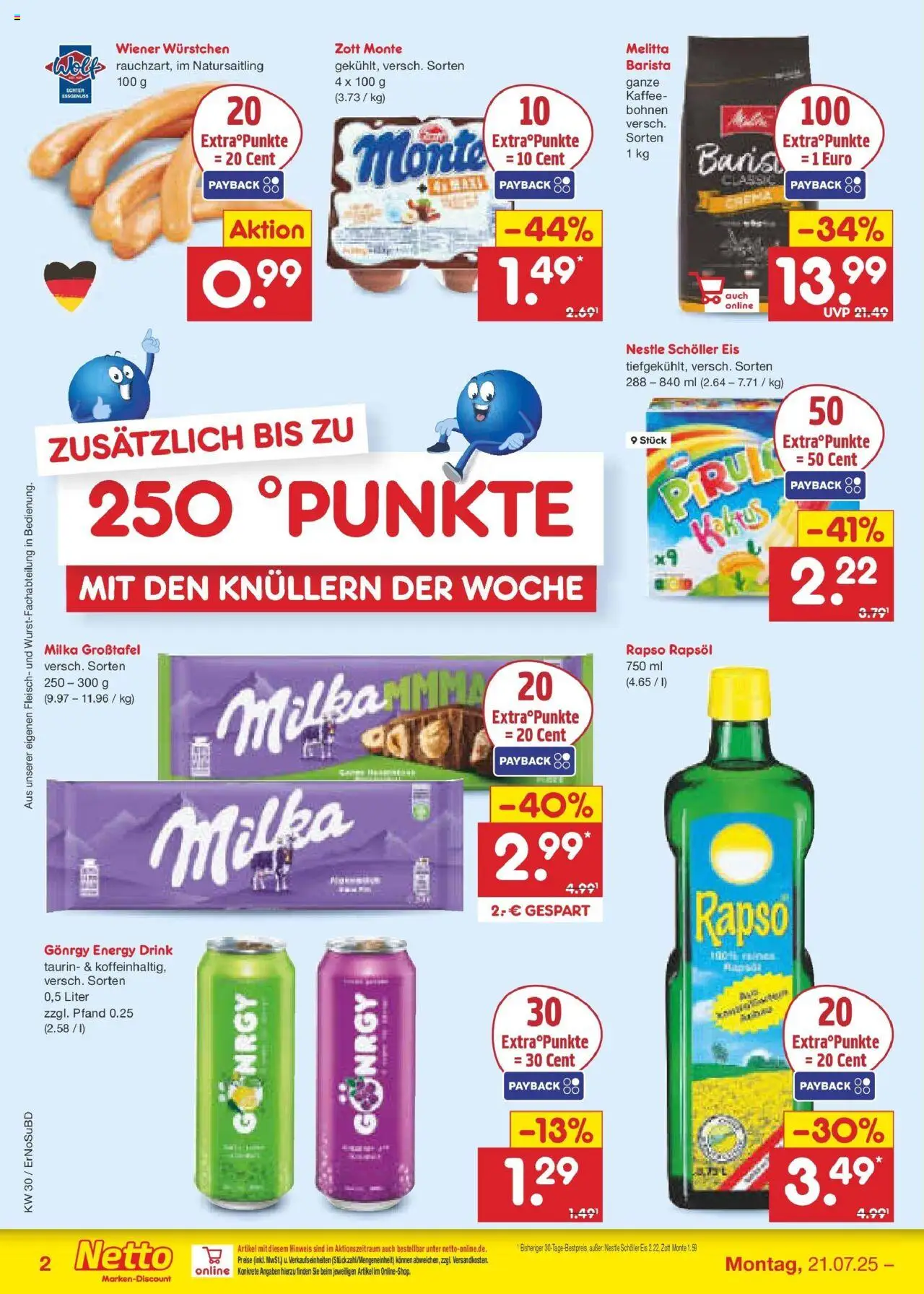 Netto Marken-Discount prospekt Jena-Lobeda	 - gültig ab dem 21.07.2025 | Seite: 2 | Produkte: Wiener wurstchen, Energy, Kaffee, Eis