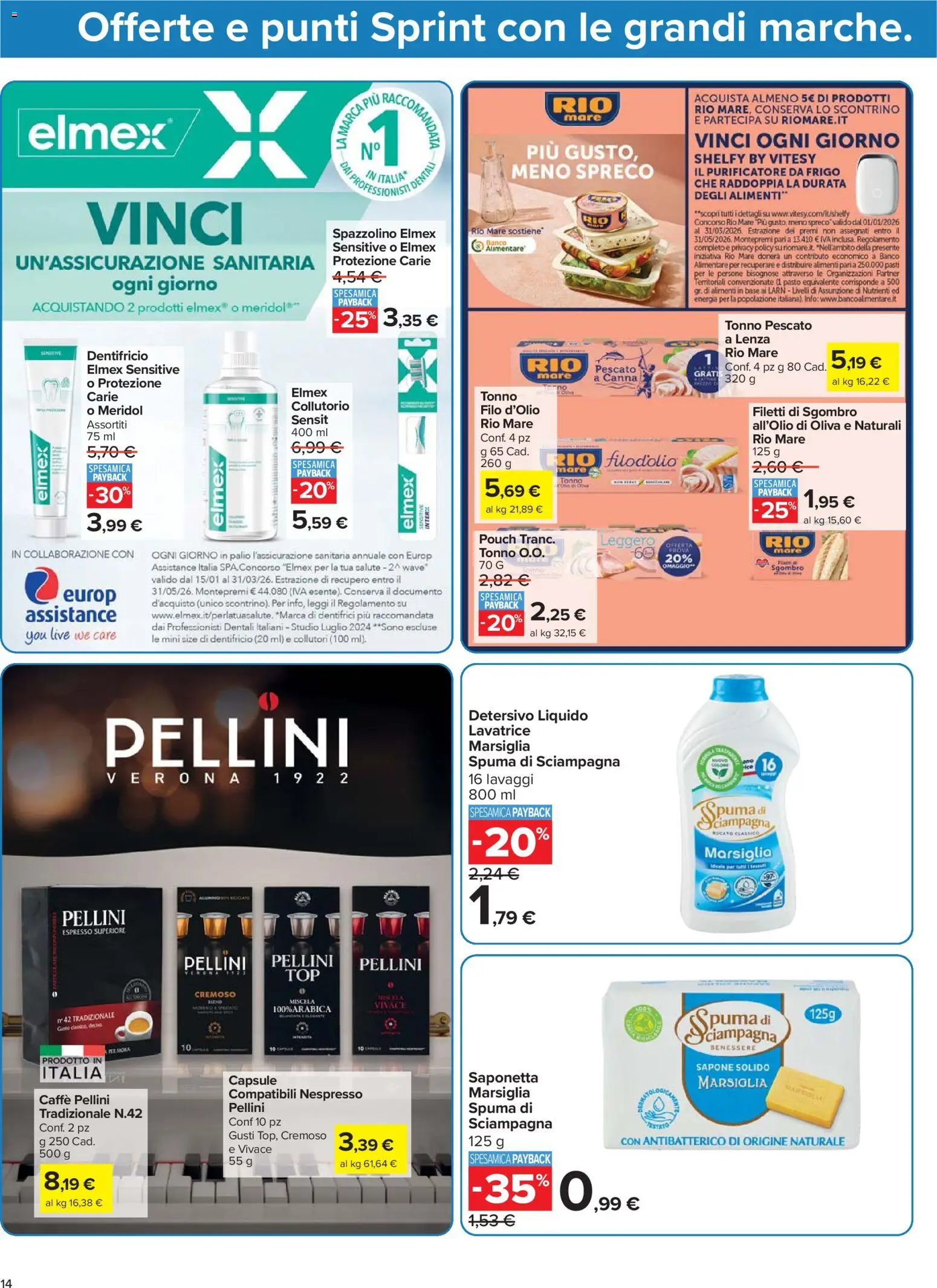 Volantino Carrefour del 27.01.2026 | Pagina: 14 | Prodotti: Sapone, Collutorio, Lavatrice, Sgombro