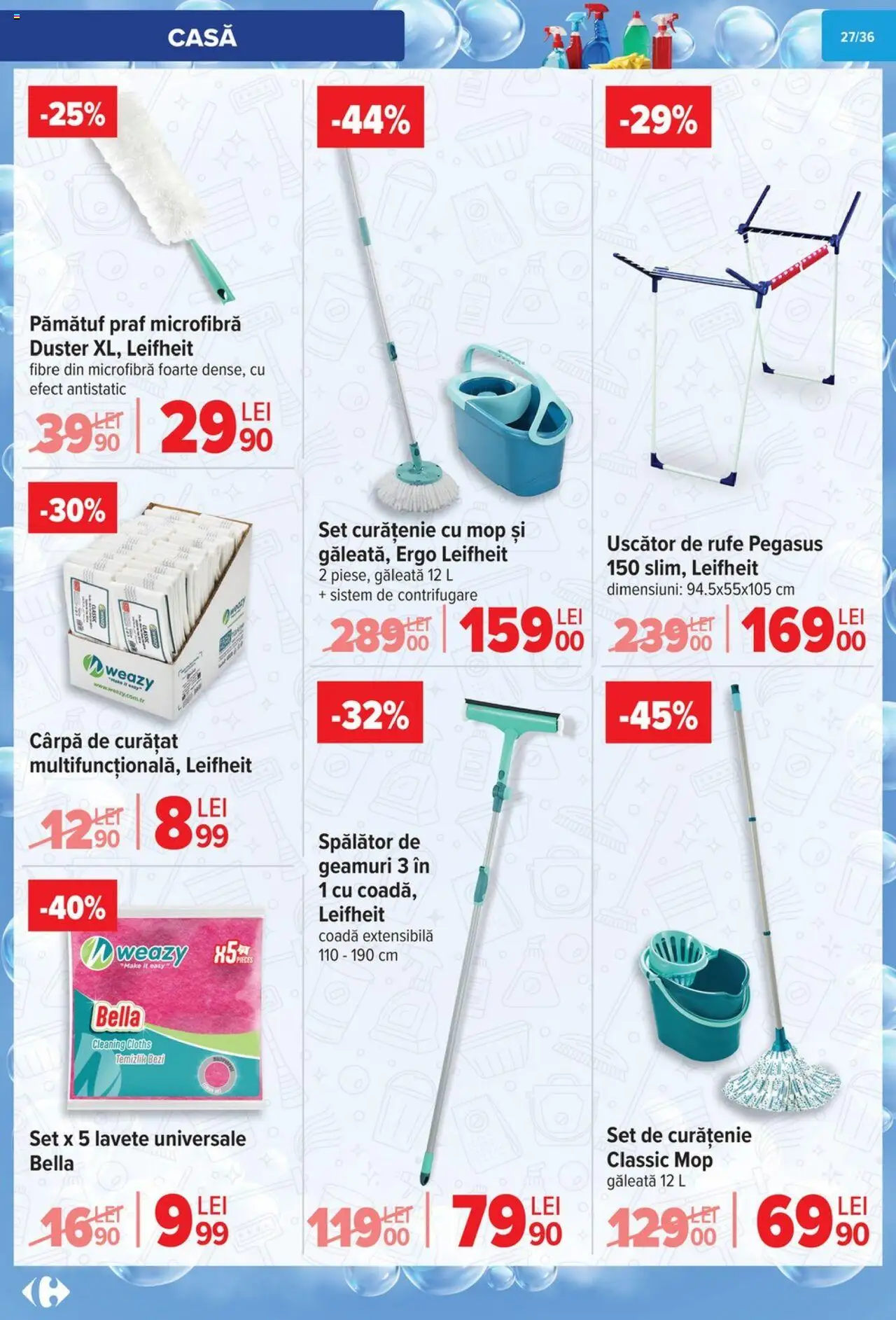 Noul catalog Carrefour – valabil de la 01.10.2025 | Pagină: 28 | Produse: Uscător, Mop, Lavete