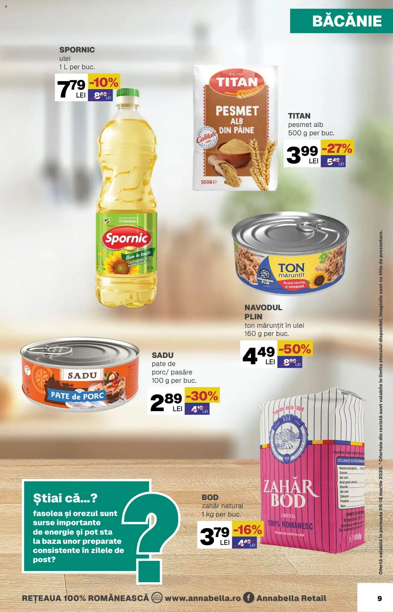 Noul catalog Annabella – valabil de la 05.03.2026 | Pagină: 9 | Produse: Masaüstü kılıfı, Pate, Ulei, Pâine