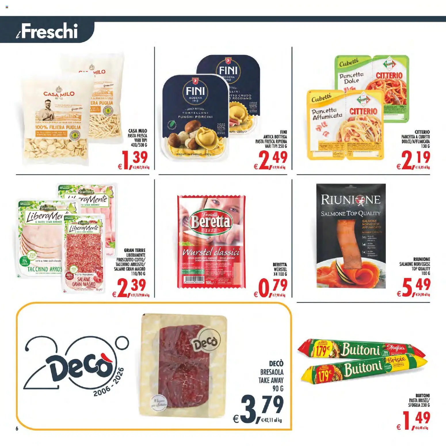 Volantino Decò del 17.04.2026 | Pagina: 6 | Prodotti: Salmone, Bresaola, Top, Pasta