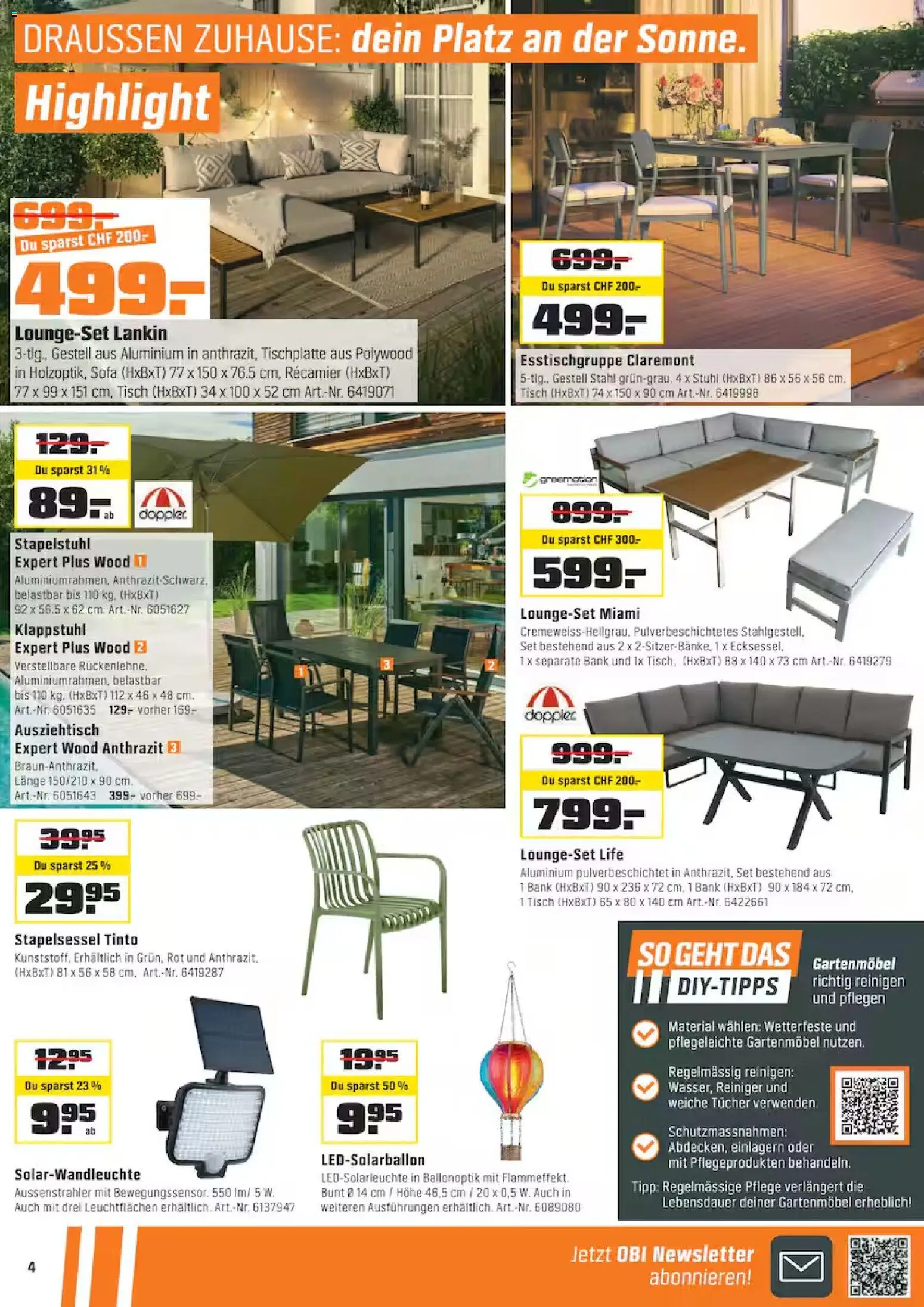 OBI aktionen – gültig ab 18.03.2026 | Seite: 4 | Produkte: Tisch, Sofa, Stuhl, Gartenmöbel