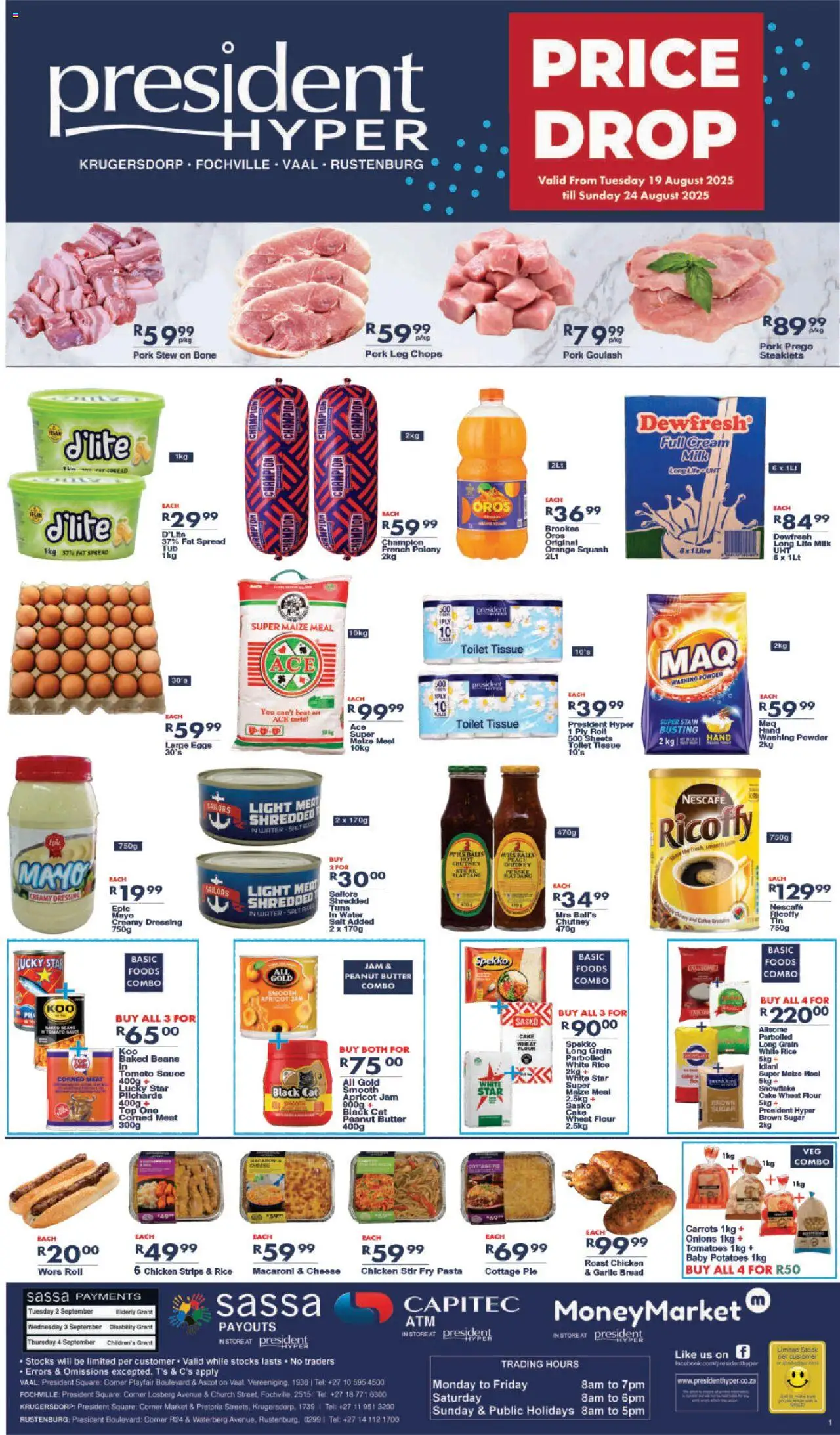 President Hyper - Price Drop Specials │ valid from 19.08.2025 | Page: 1 | Products: Flour, Eggs, Light, Potatoes