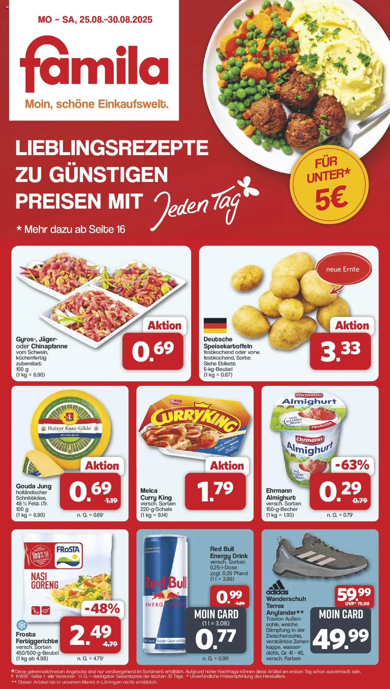 Famila Nordwest Prospekt 	 - gültig ab dem 25.08.2025 | Seite: 1 | Produkte: Red bull, Ehrmann almighurt, Energy, Fertiggerichte
