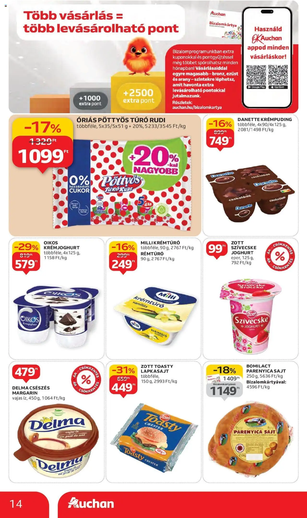 Auchan akciós ujság - amely érvényes a következő dátumtól: 11.09.2025 | Oldal: 14 | Termékek: Margarin, Sajt, Csokoládé, Parenyica sajt