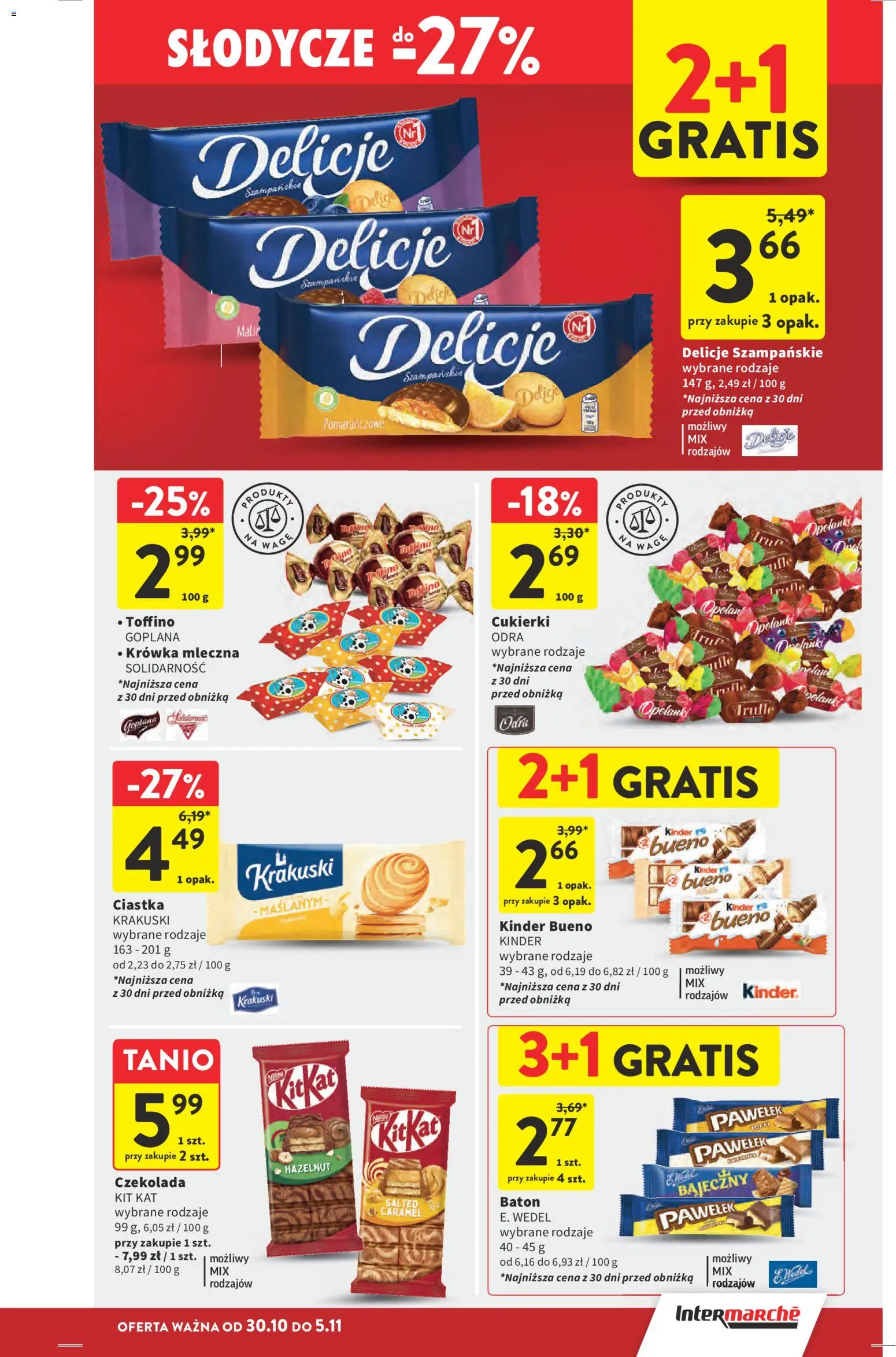 Intermarche Gazetka od 30.10.2025 | Strona: 33 | Produkty: Krowka, Kinder Bueno, Czekolada, Ciastka