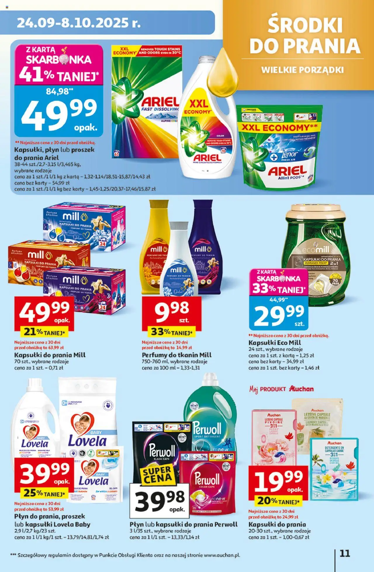Auchan Gazetka - Wielkie przeboje cenowe Hipermarket od 02.10.2025 | Strona: 11 | Produkty: Ariel, Perfumy, Proszek do prania, Lovela
