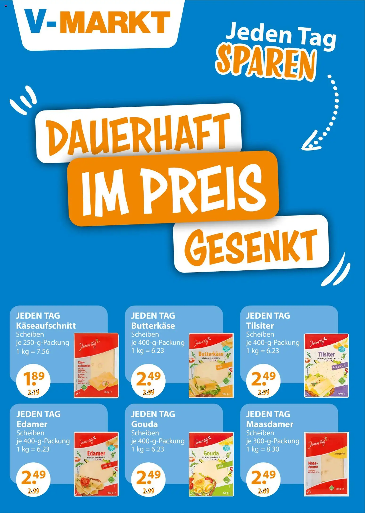 V-Markt Dauerniedrigpreissenkung – gültig ab 22.10.2025 | Seite: 1 | Produkte: Käse, Gouda, Edamer