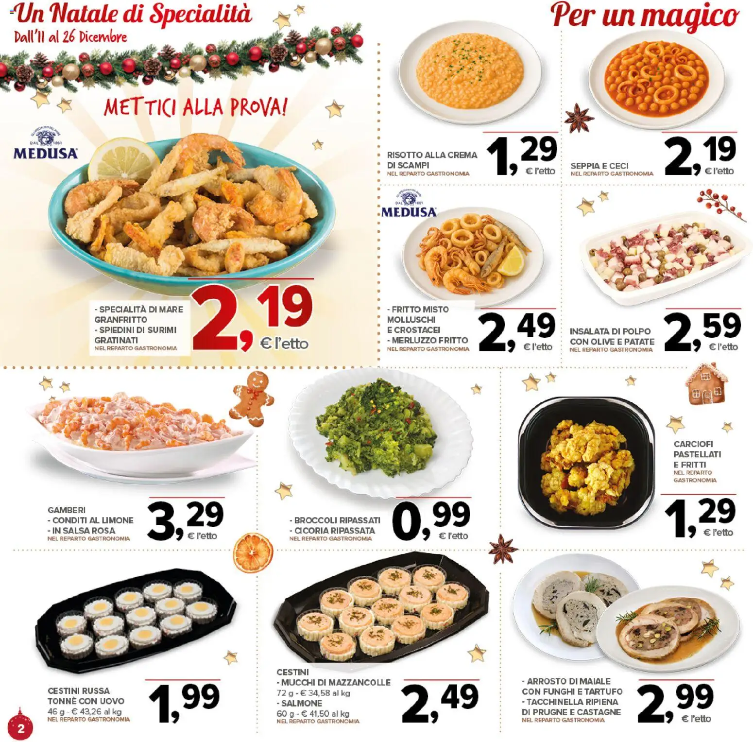 Volantino Todis del 11.12.2025 | Pagina: 2 | Prodotti: Salmone, Gamberi, Mazzancolle, Funghi