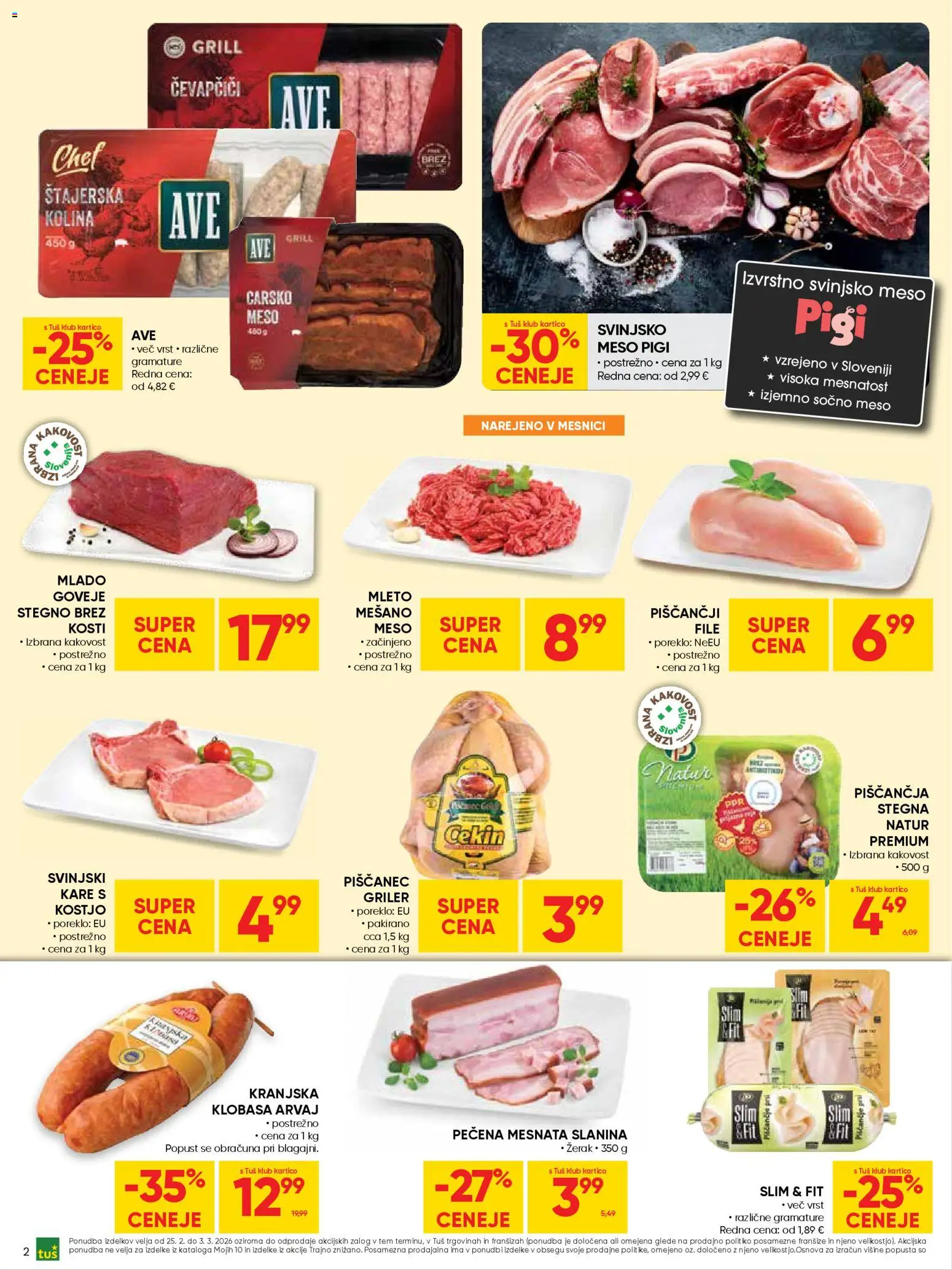 Novi Tuš katalog ponudbe – veljaven od 25.02.2026 | Stran: 2 | Izdelki: Čevapčiči, Slanina, Svinjsko meso, Grill