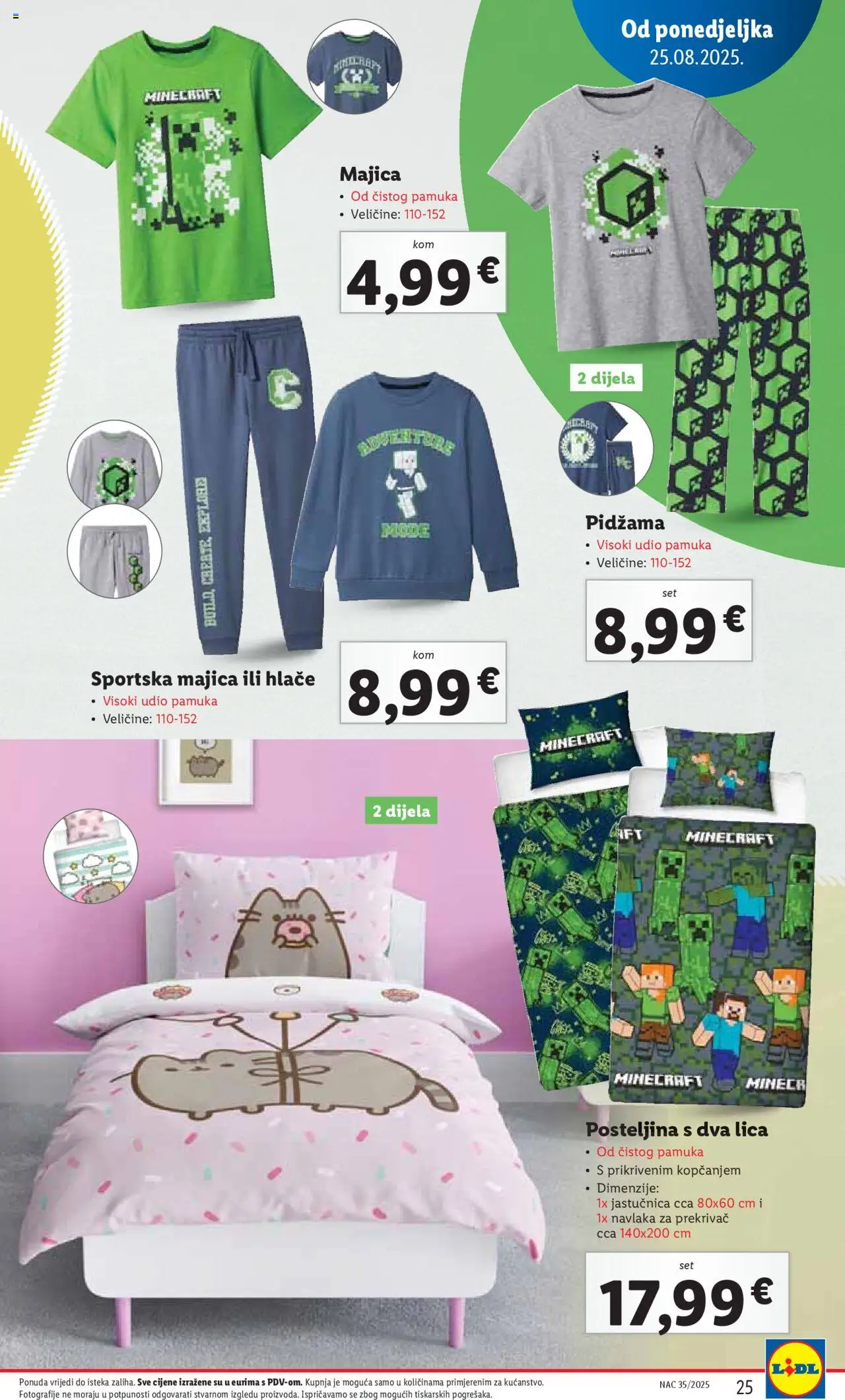 Lidl katalog | vrijedi od 25.08.2025 | Stranica: 25 | Proizvodi: Majica, Hlače, Posteljina, Pidžama