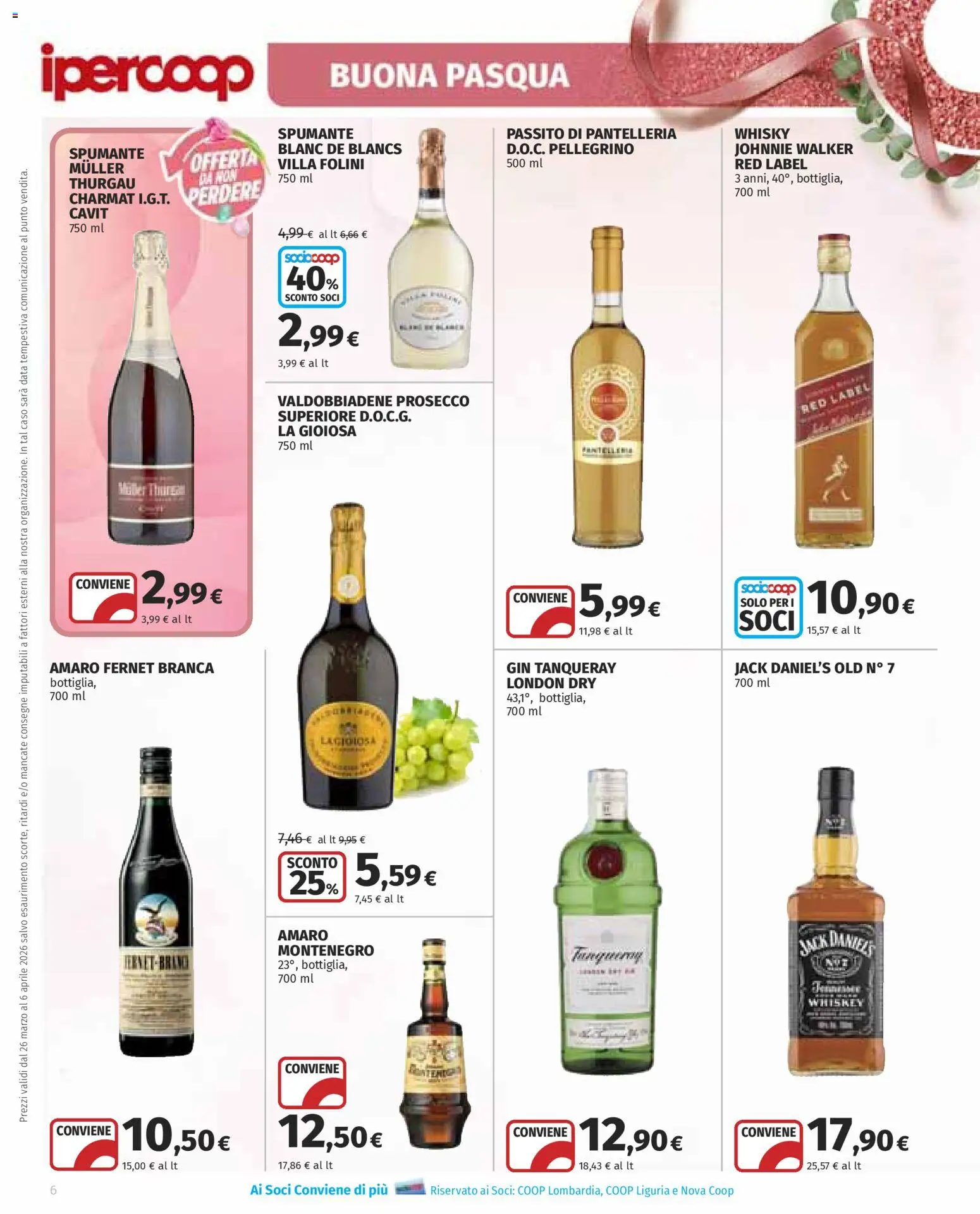 Volantino Ipercoop del 26.03.2026 | Pagina: 6 | Prodotti: Gin, Whisky, Data, Amaro