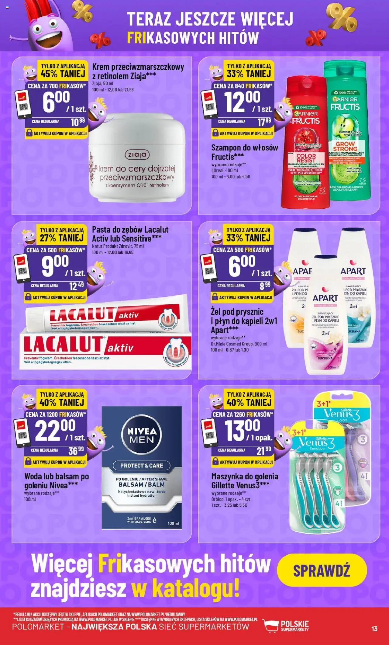 POLOmarket Gazetka od 16.07.2025 | Strona: 13 | Produkty: Gillette, Maszynka do golenia, Lacalut, Woda