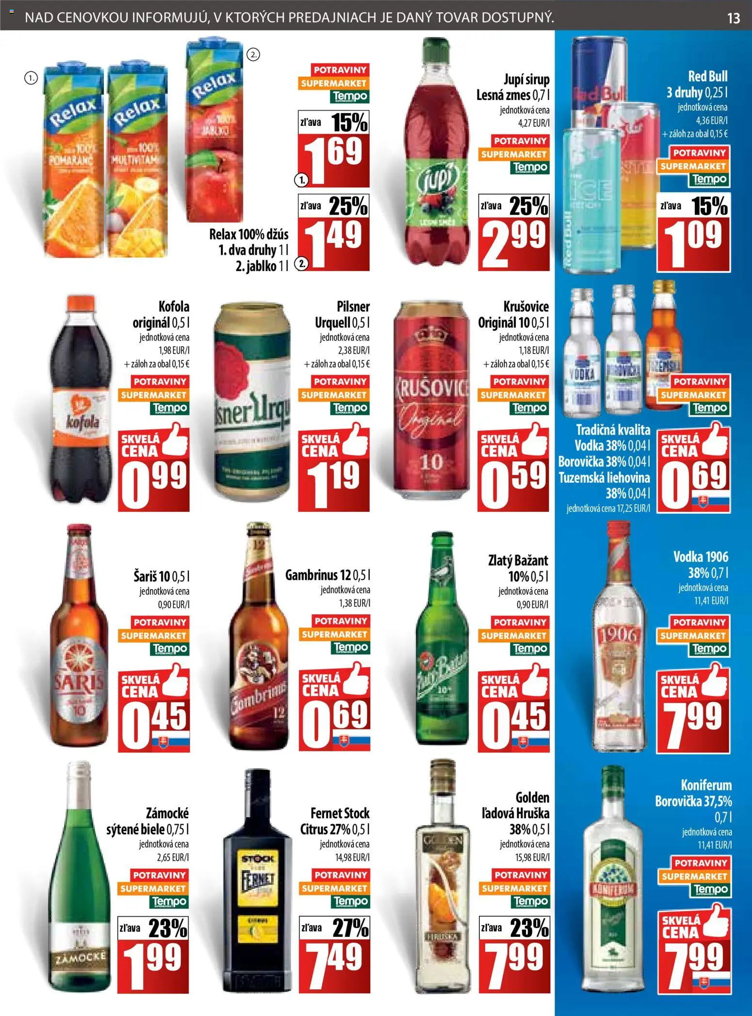 Nové COOP Jednota akcie – leták je platný od 20.11.2025 | Strana: 13 | Produkty: Borovička, Krušovice, Fernet, Gambrinus
