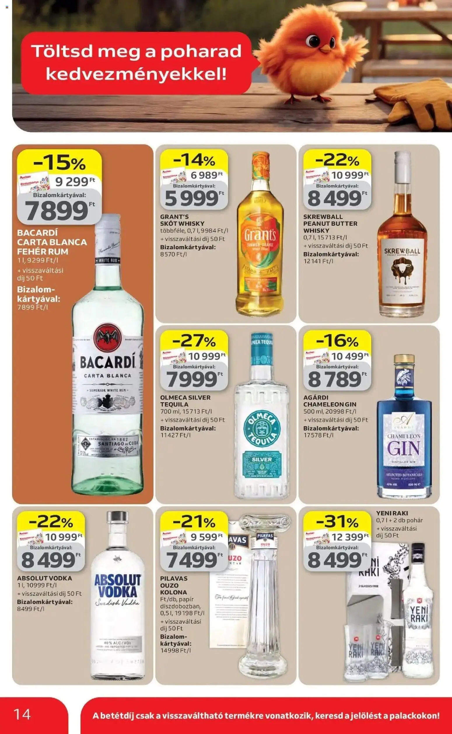 Auchan akciós ujság - amely érvényes a következő dátumtól: 16.04.2026 | Oldal: 14 | Termékek: Tequila, Rum, Gin, Vodka