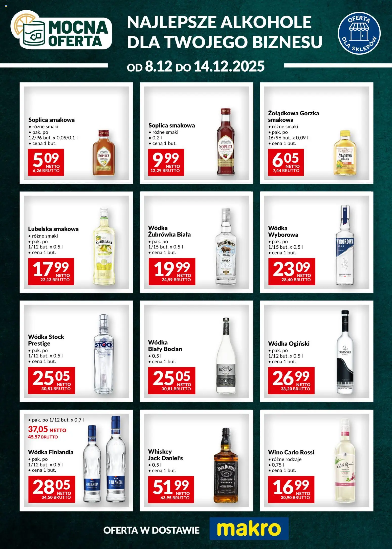 Makro Gazetka - Mocna oferta od 08.12.2025 | Strona: 1 | Produkty: Wódka Ogiński, Jack Daniel's, Żubrówka, Vodka