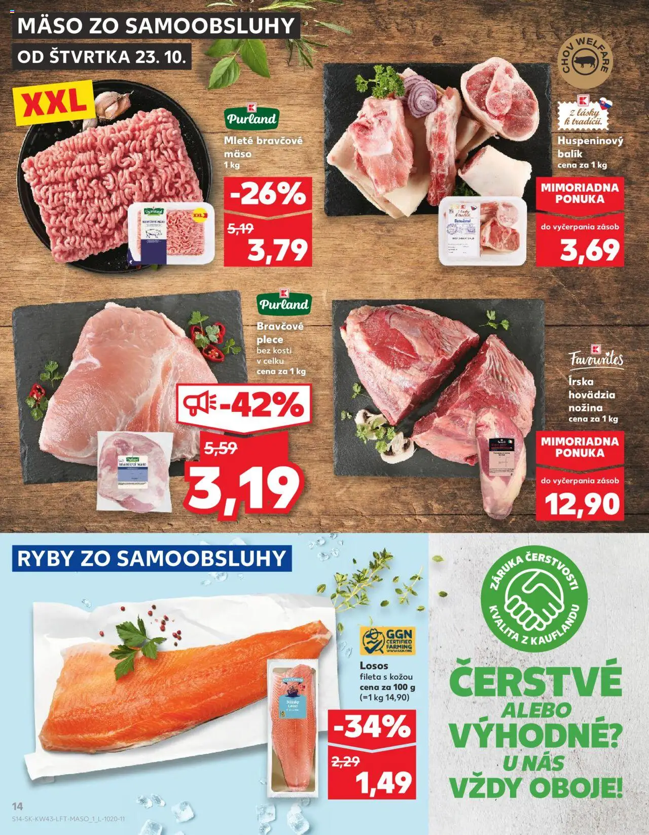 Nové Kaufland akcie – leták je platný od 23.10.2025 | Strana: 14 | Produkty: Laser, Ryby, Bravčové mäso