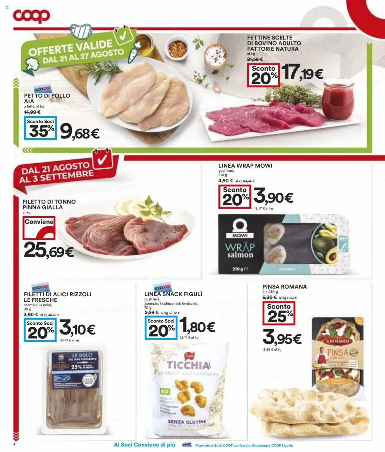Volantino COOP del 21.08.2025 | Pagina: 4 | Prodotti: Petto di Pollo, Pollo, Avocado, Tonno
