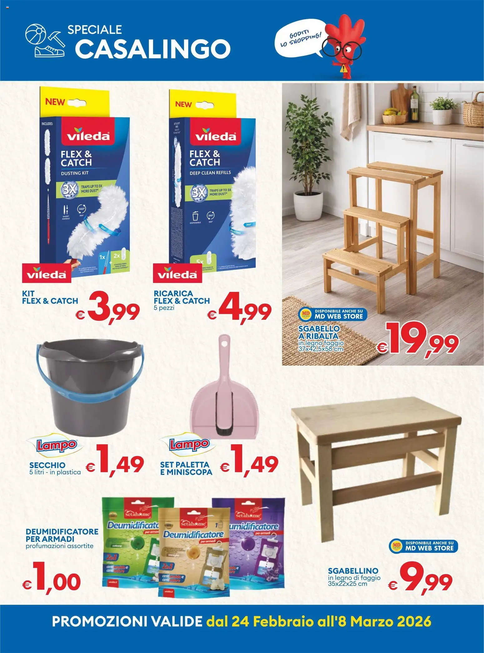 Volantino MD Discount del 24.02.2026 | Pagina: 25 | Prodotti: Paletta, Deumidificatore, Sgabello, Secchio