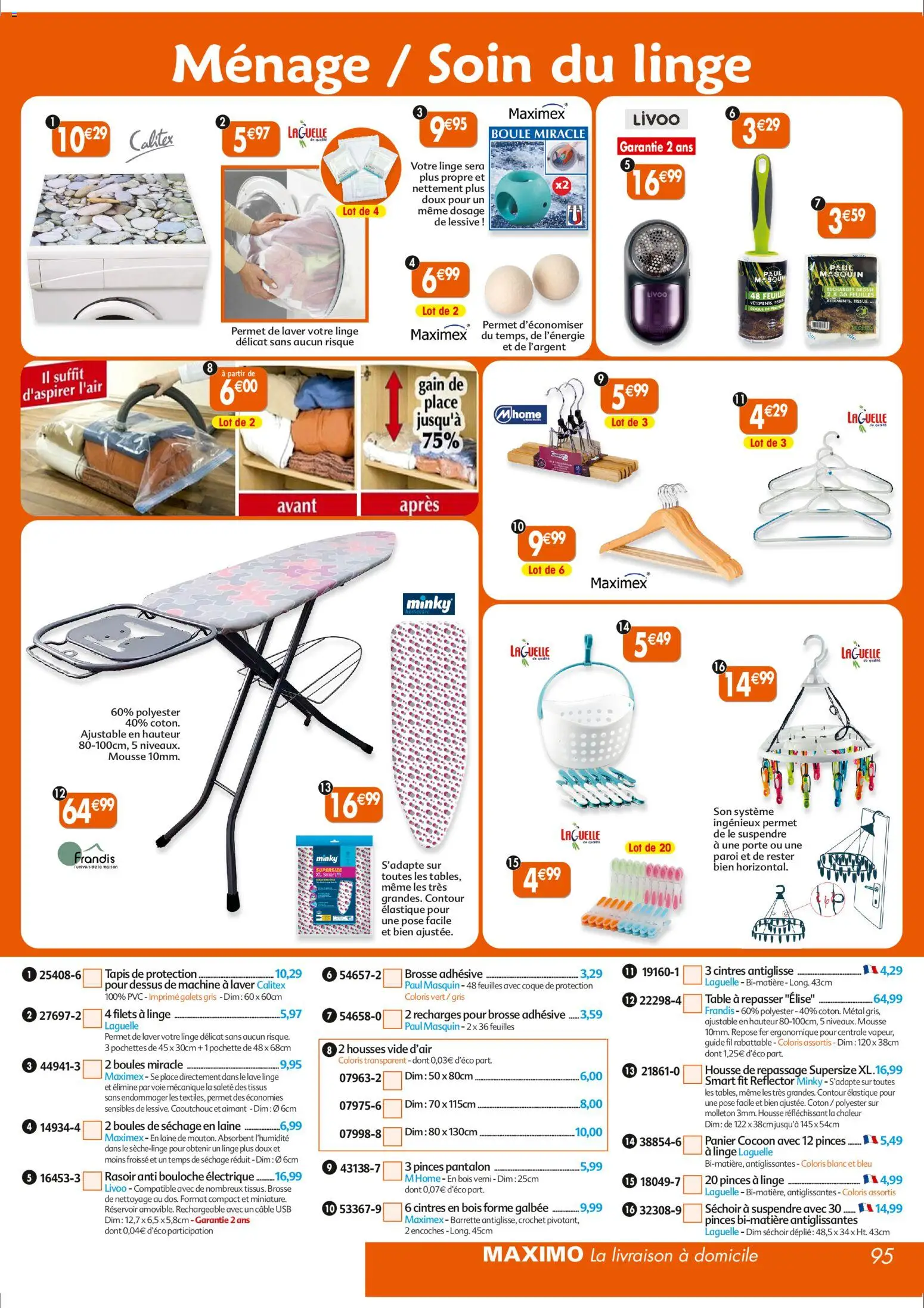 {H1} | Page: 95 | Produits: Lave linge, Machine à laver, Brosse, Lessive