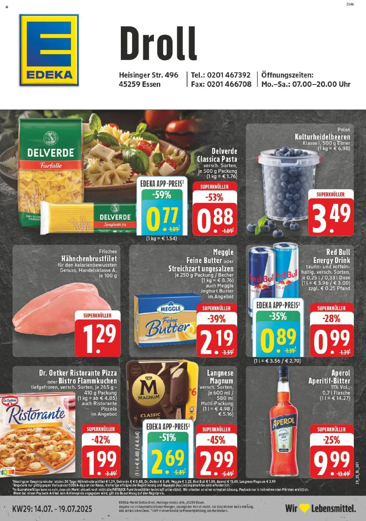 Edeka prospekt Essen	 - gültig ab dem 14.07.2025 | Seite: 1 | Produkte: Energy, Joghurt, Zucker, Pizza