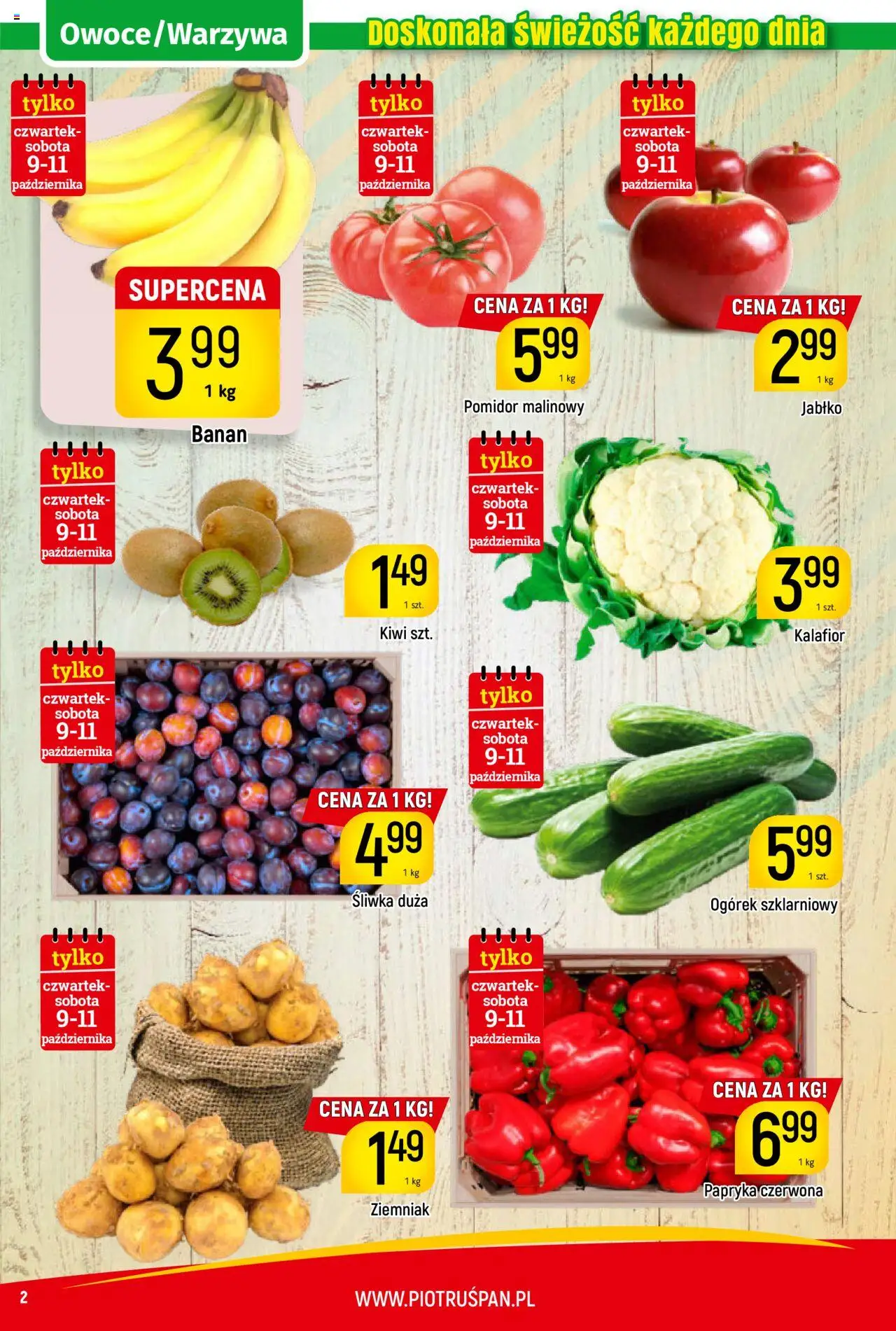 Piotruś Pan Gazetka od 09.10.2025 | Strona: 2 | Produkty: Kalafior, Papryka, Banan, Kiwi