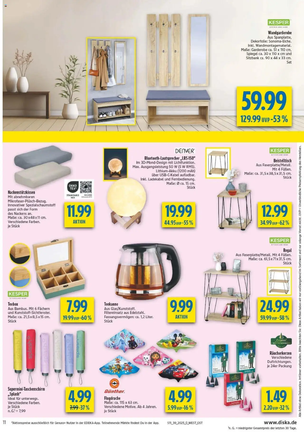 Diska - diska Angebote Bayern KW39 – gültig ab 22.09.2025 | Seite: 11 | Produkte: Beistelltisch, Regal, Spiegel, Wandgarderobe