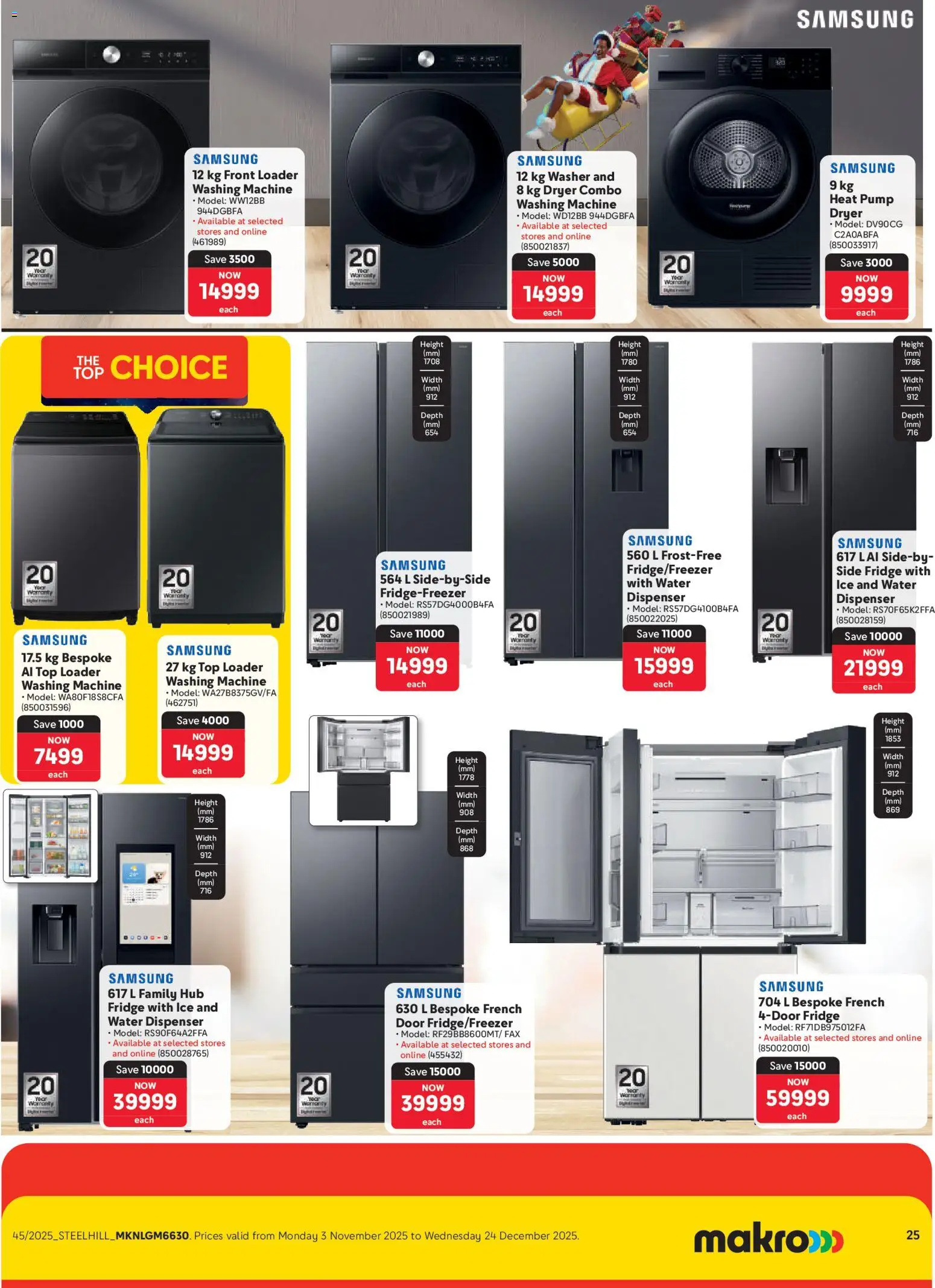 New Makro catalogue – valid from 03.11.2025 | Page: 25 | Products: Washing machine, Dryer, Fridge, Water